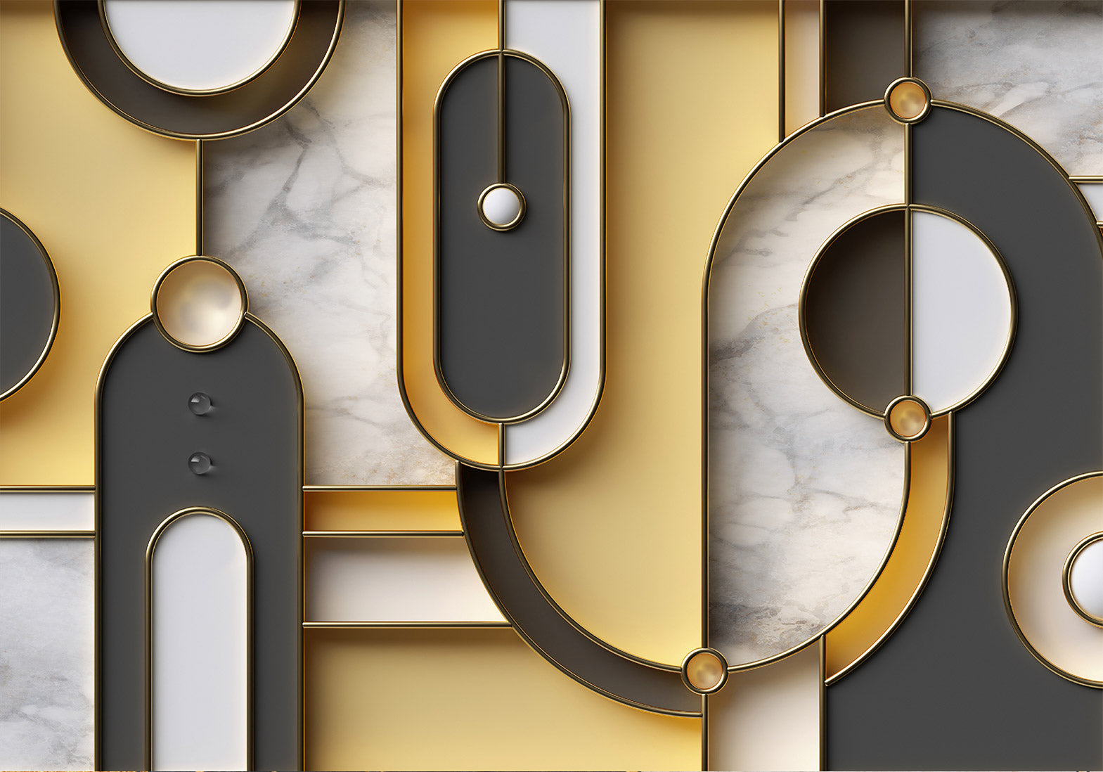 Abstract Wallpaper Wall Mural - Gold Marble Geometric Pattern