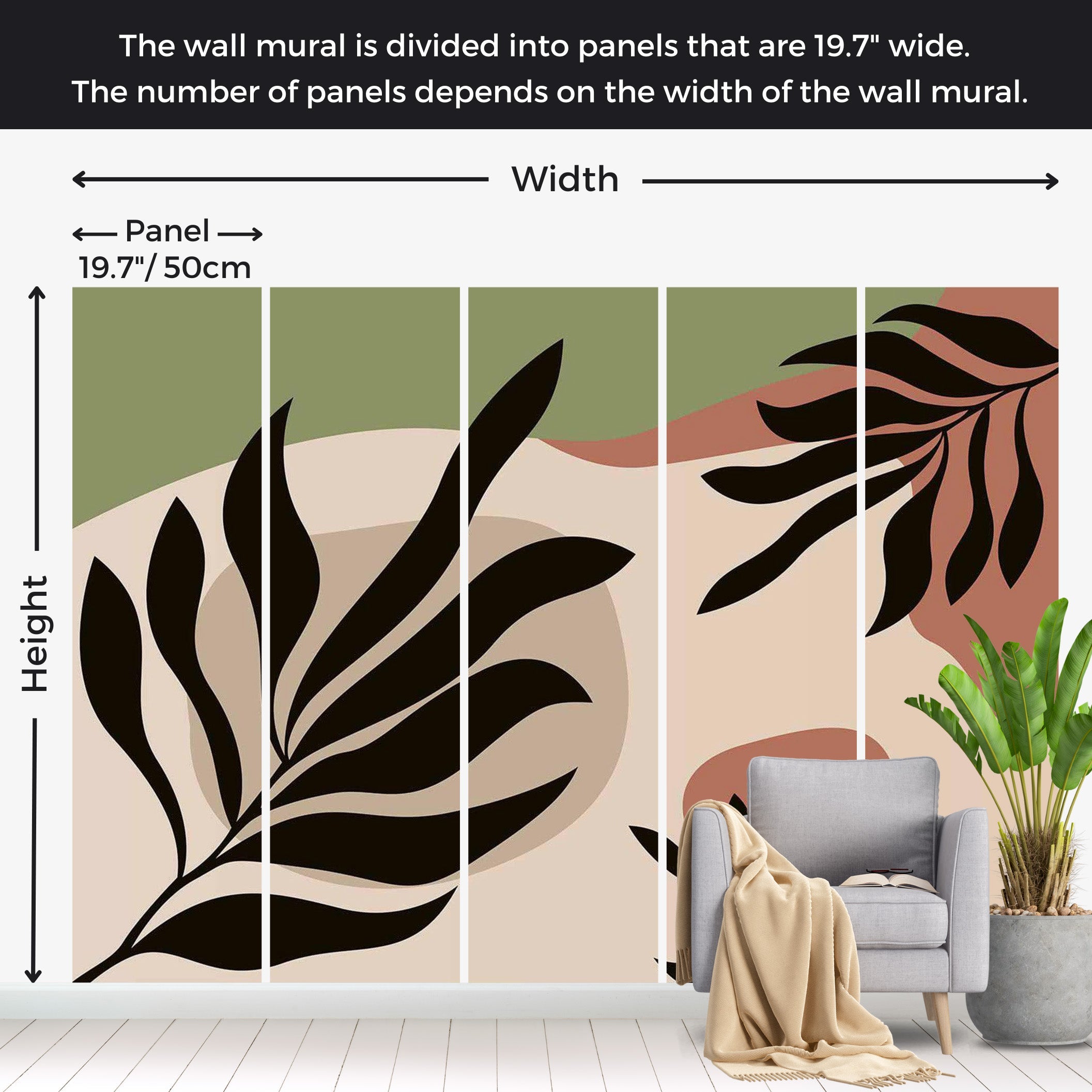 Abstract Wallpaper Wall Mural - Modern Boho Leaves