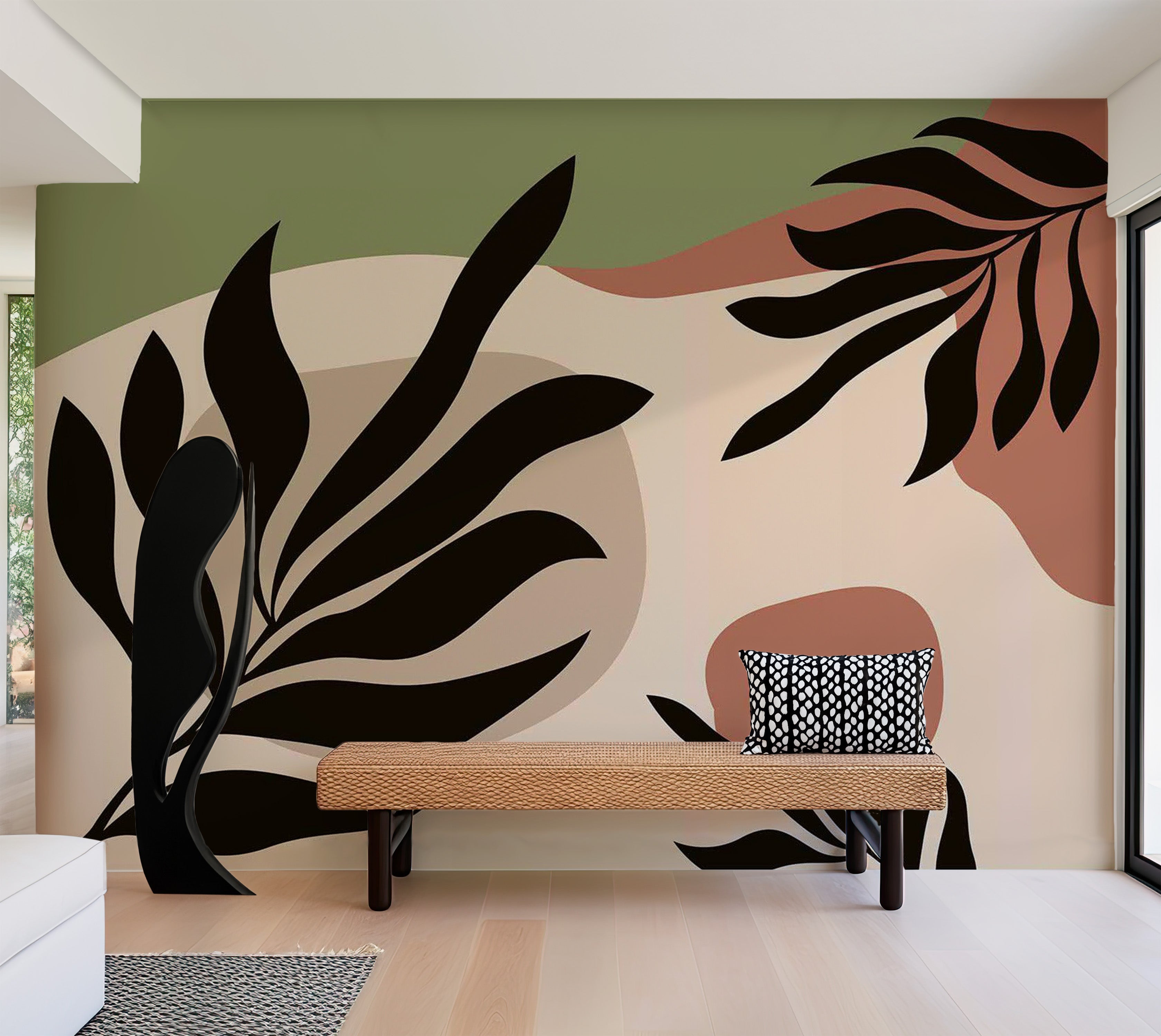 Abstract Wallpaper Wall Mural - Modern Boho Leaves