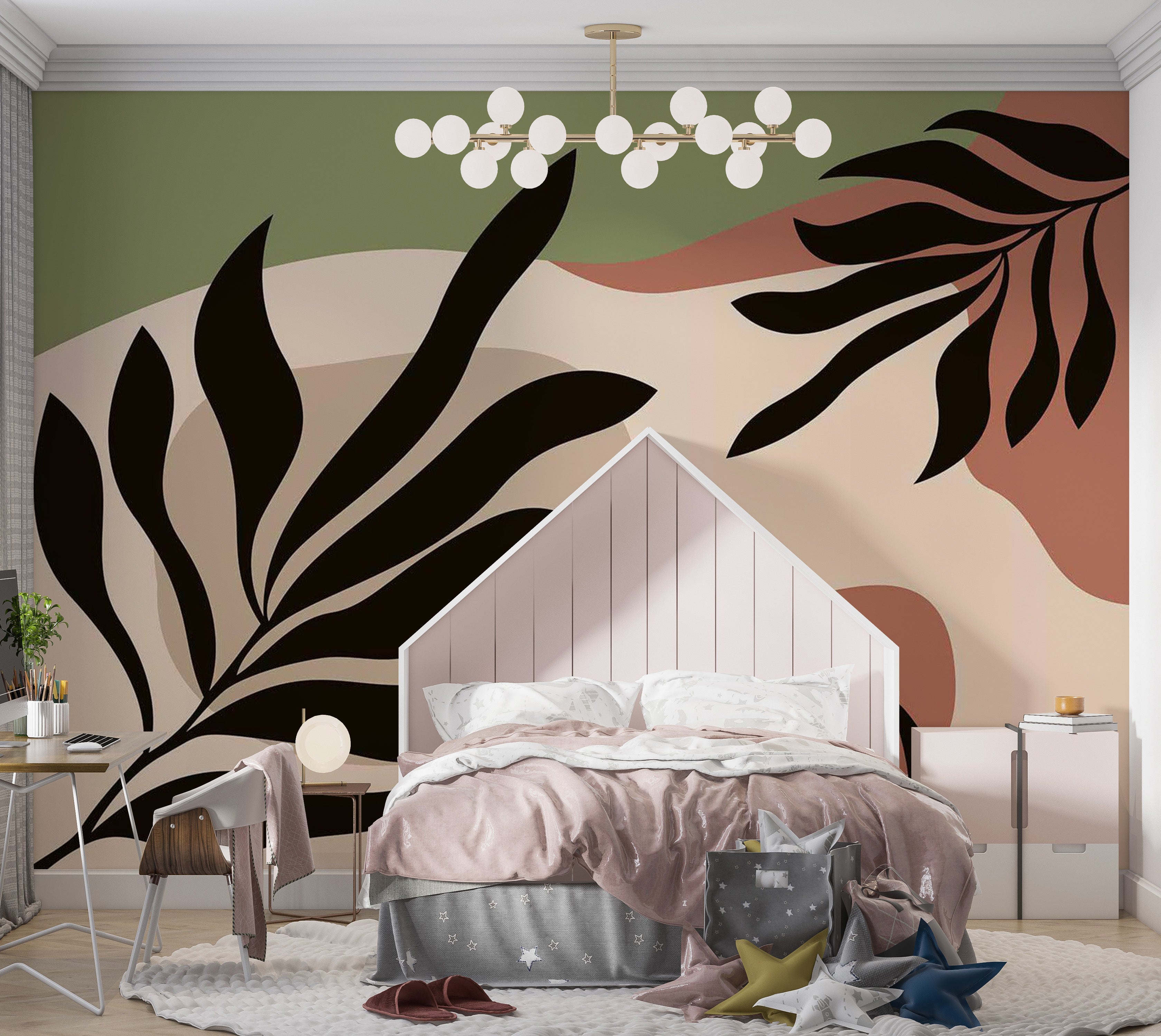 Abstract Wallpaper Wall Mural - Modern Boho Leaves