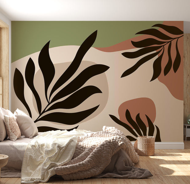 Abstract Wallpaper Wall Mural - Modern Boho Leaves
