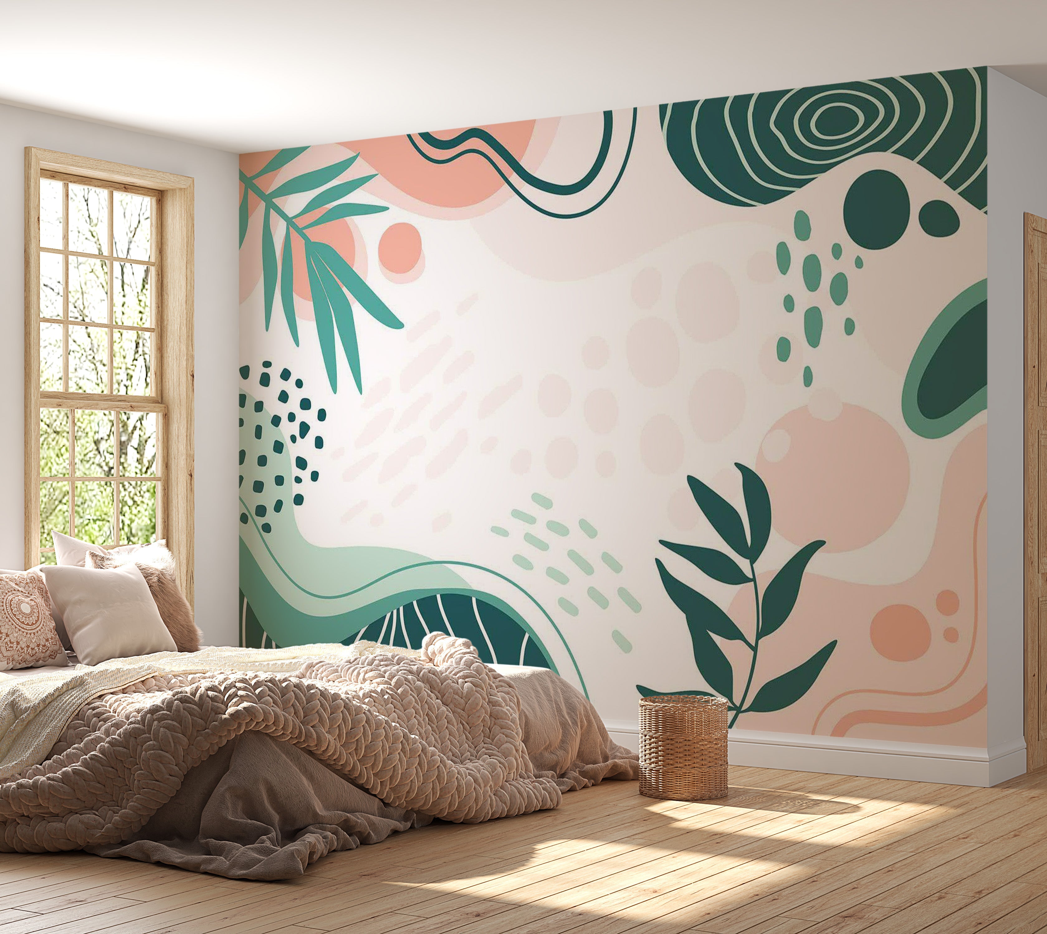 Abstract Wallpaper Wall Mural - Organic Botanical Shapes