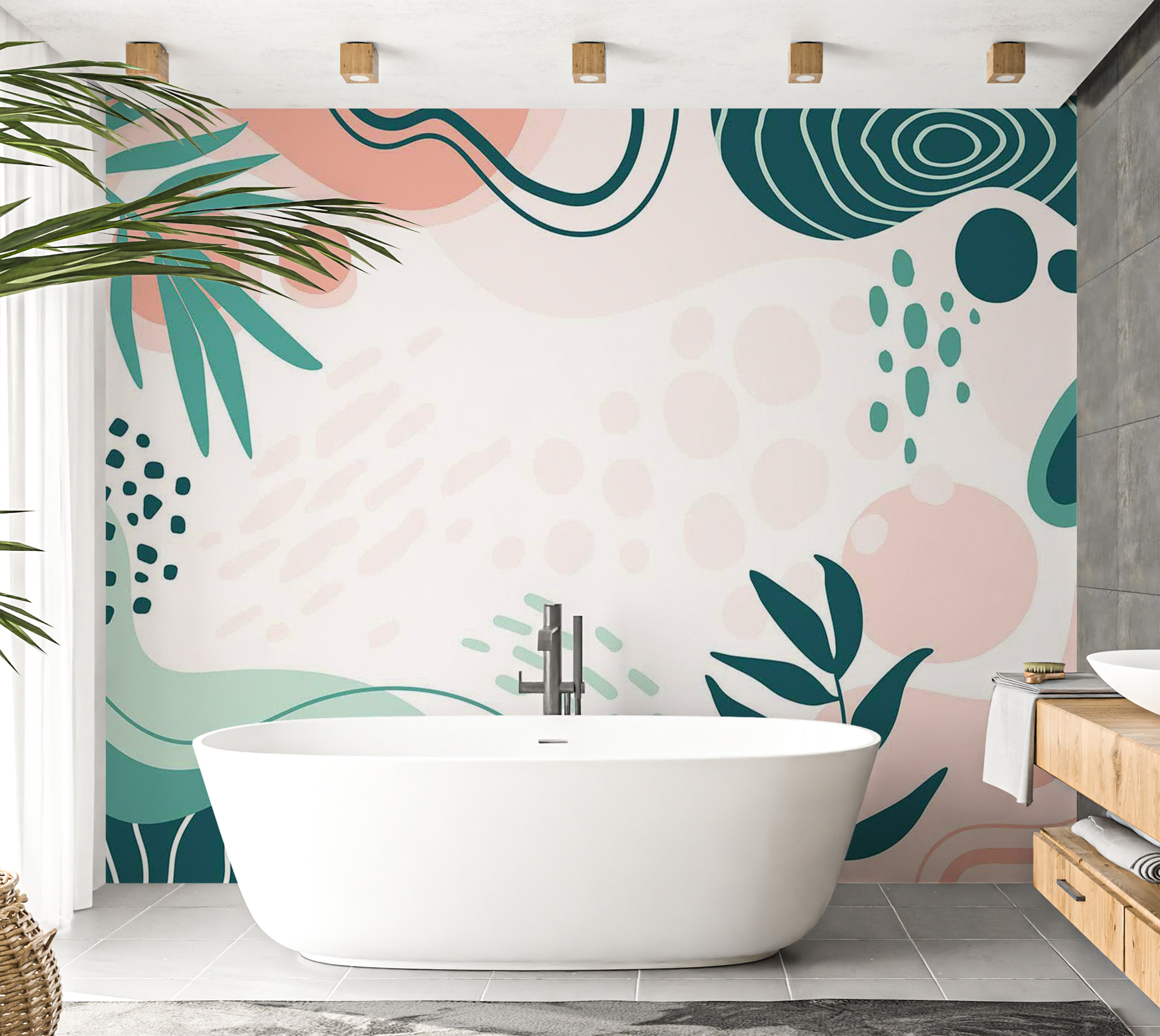 Abstract Wallpaper Wall Mural - Organic Botanical Shapes