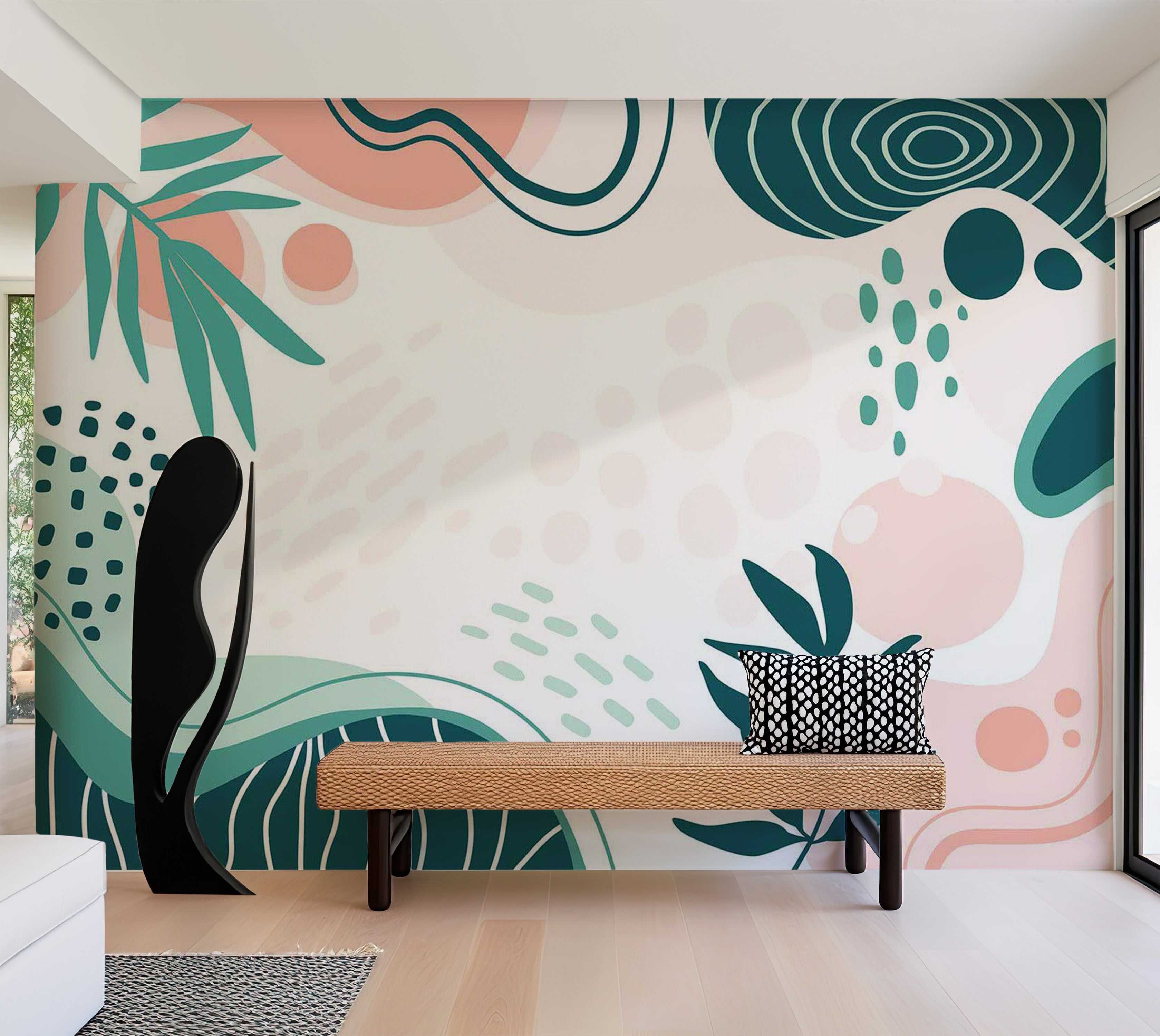 Abstract Wallpaper Wall Mural - Organic Botanical Shapes