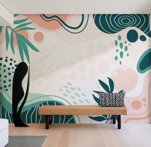 Abstract Wallpaper Wall Mural - Organic Botanical Shapes