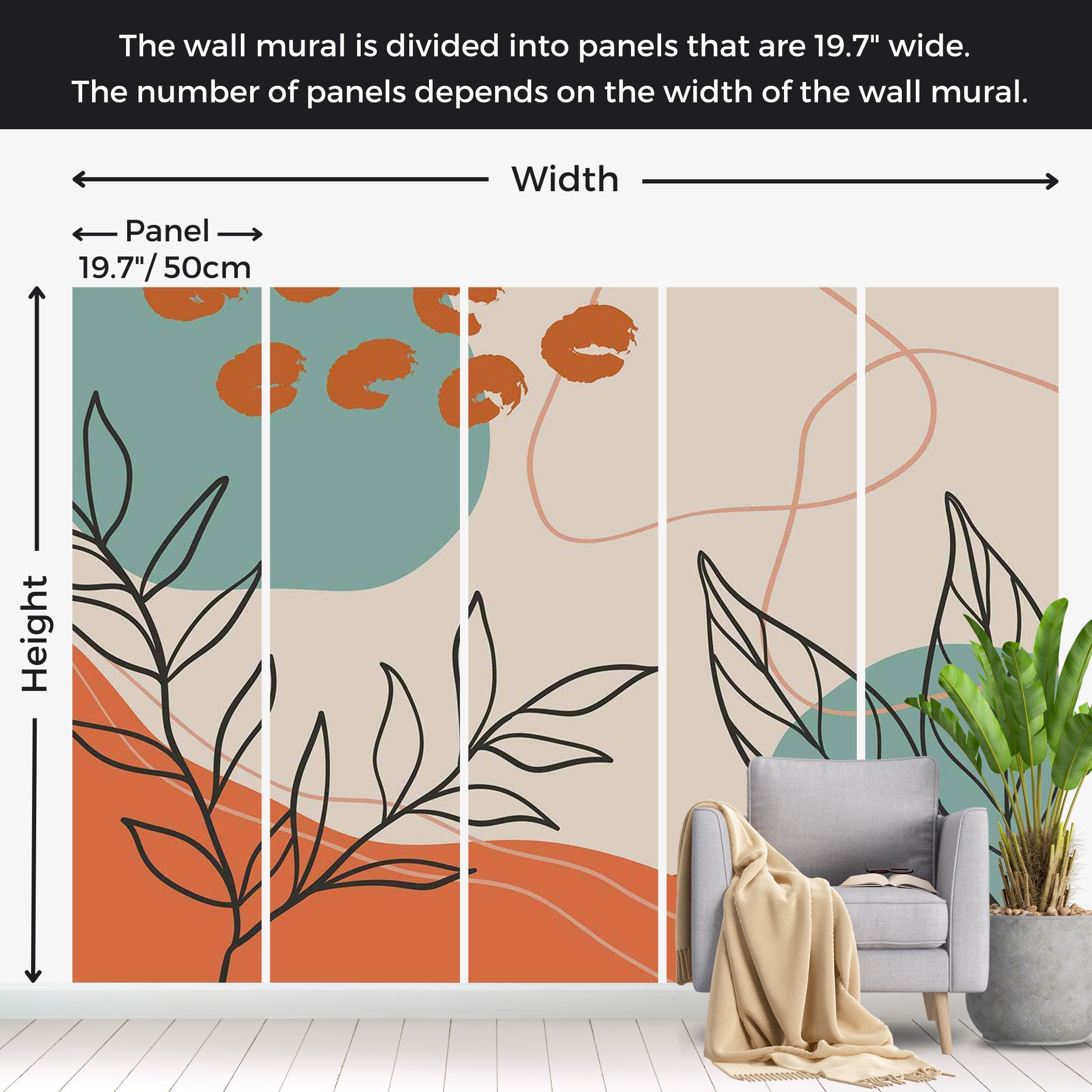 Abstract Wallpaper Wall Mural - Terracotta Botanical Elements