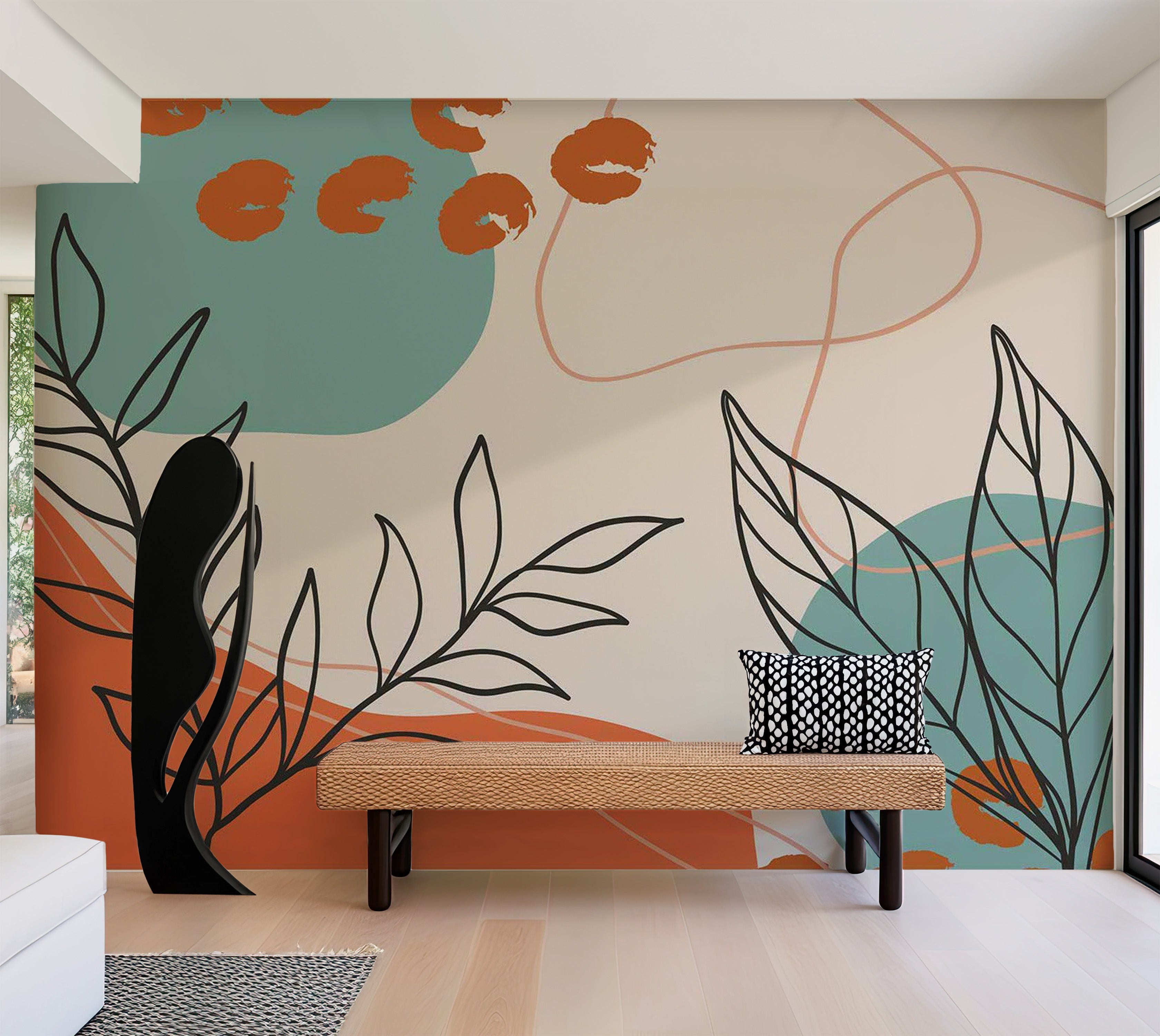 Abstract Wallpaper Wall Mural - Terracotta Botanical Elements