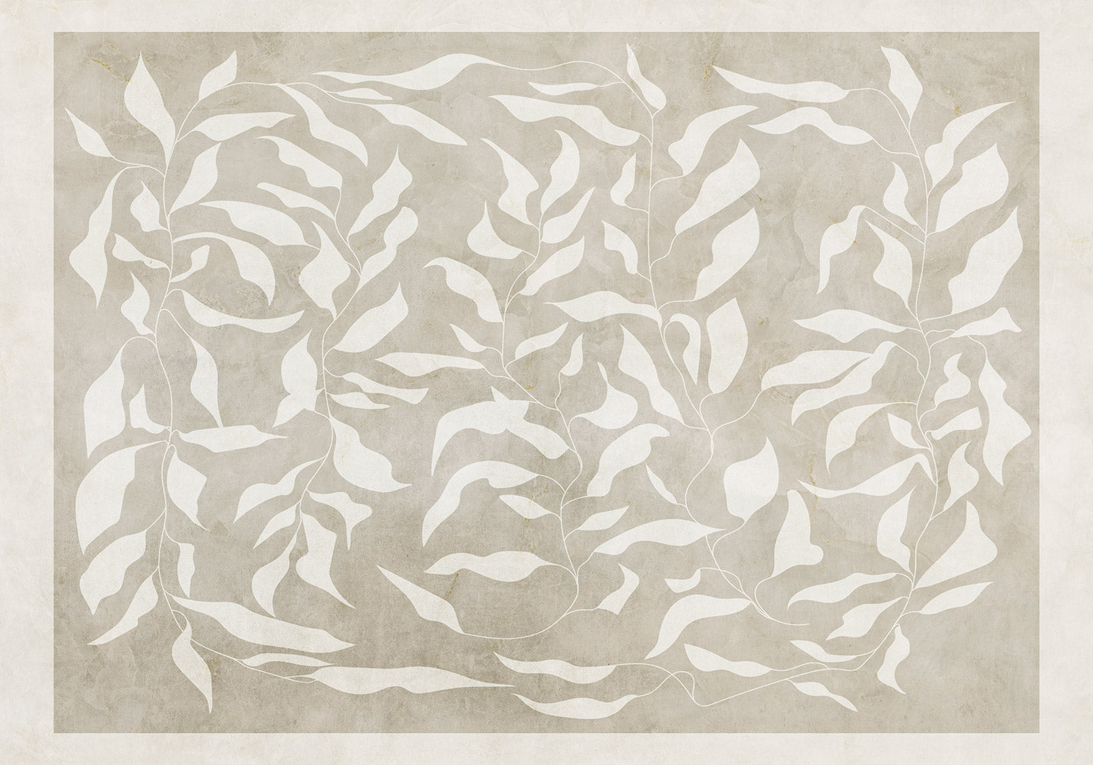 Abstract Wallpaper Wall Mural - White Leaves on Beige Background