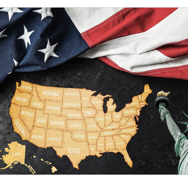 Americana Wallpaper Wall Mural - USA Map, Flag & Statue