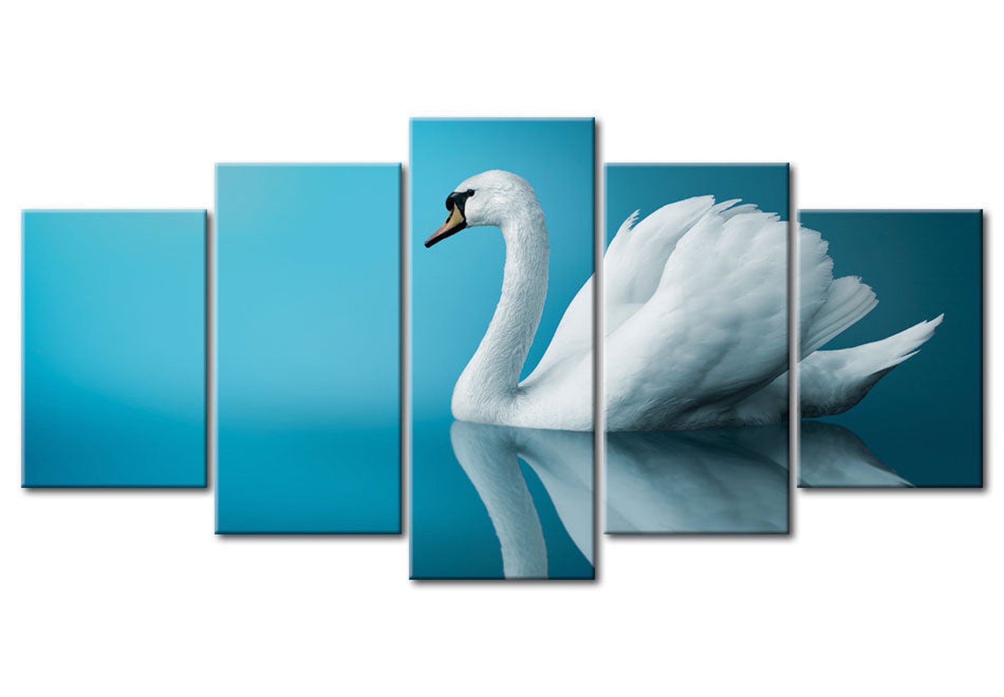 Animal Canvas Wall Art - A Swan In Blue - 5 Pieces