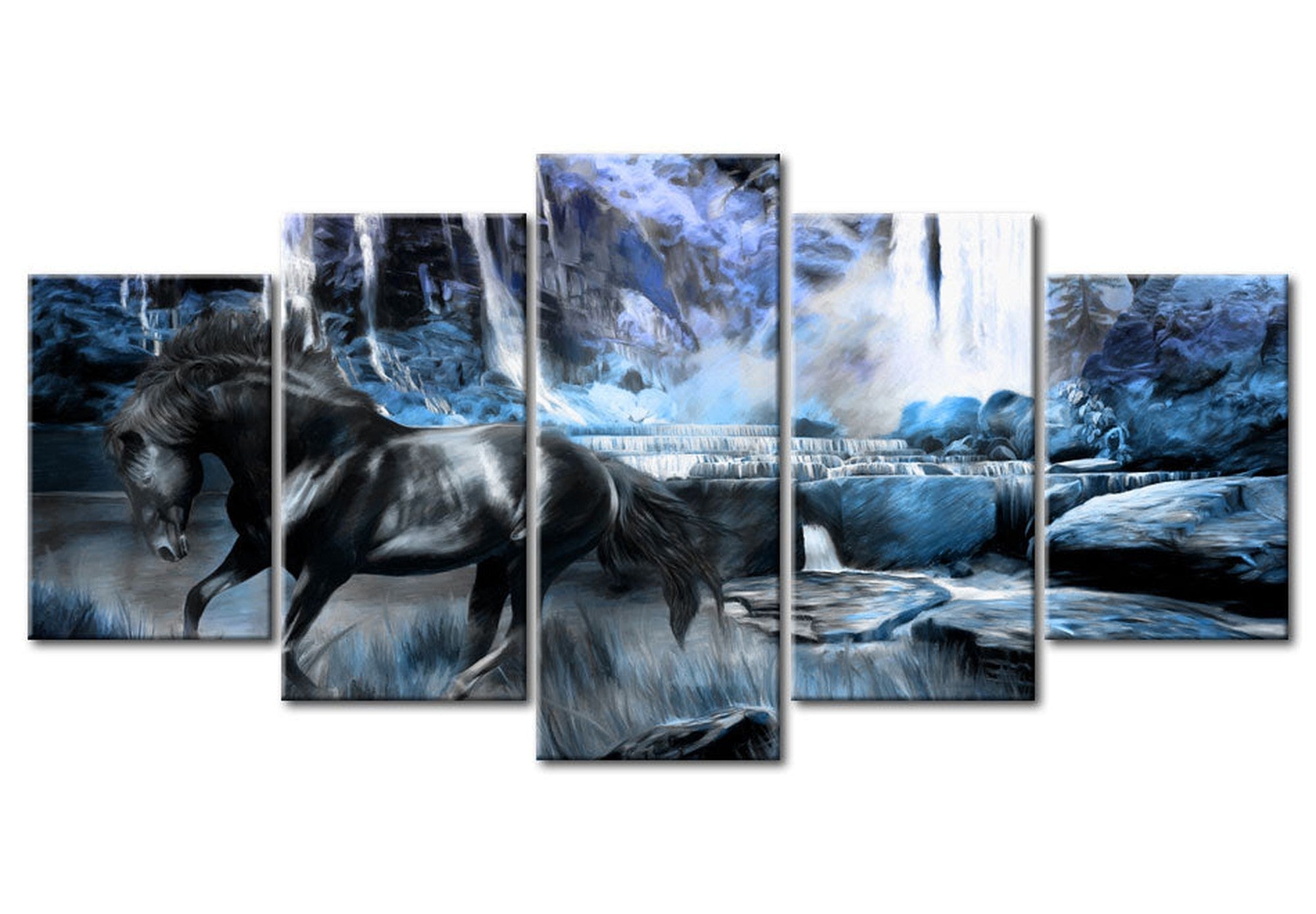 Animal Canvas Wall Art - Azure Waterfall - 5 Pieces