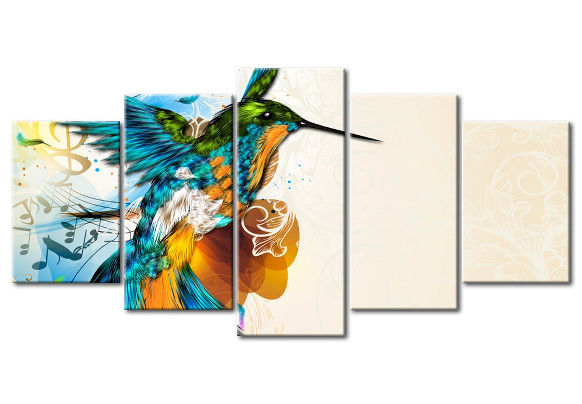 Animal Canvas Wall Art - Bird Music - 5 Pieces