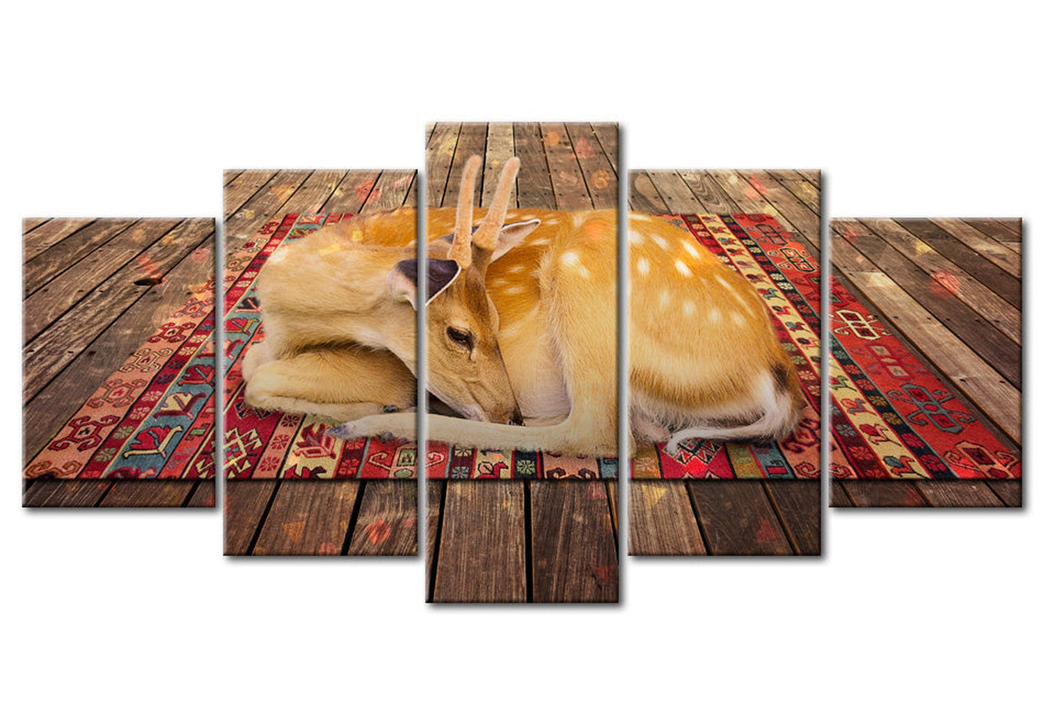 Animal Canvas Wall Art - Deer On Carpet - 5 Pieces