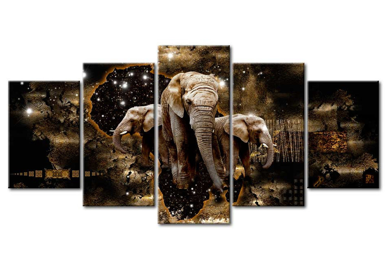 Animal Canvas Wall Art - Elephants At Night - 5 Pieces