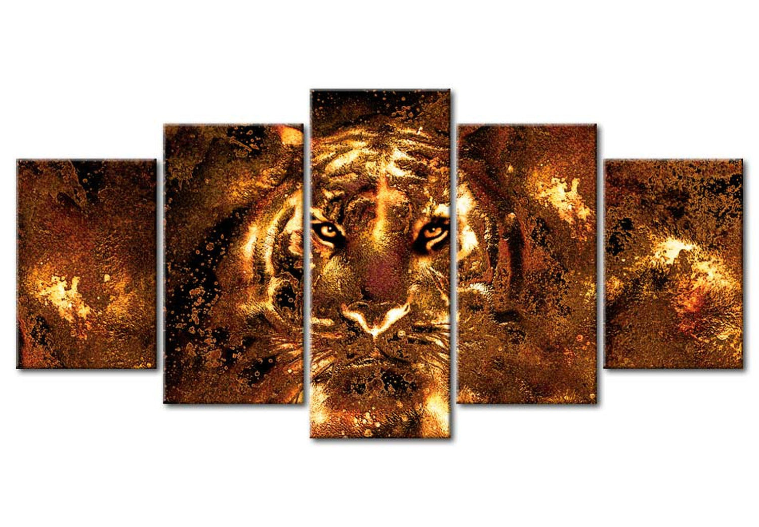 Animal Canvas Wall Art - Golden Tiger - 5 Pieces
