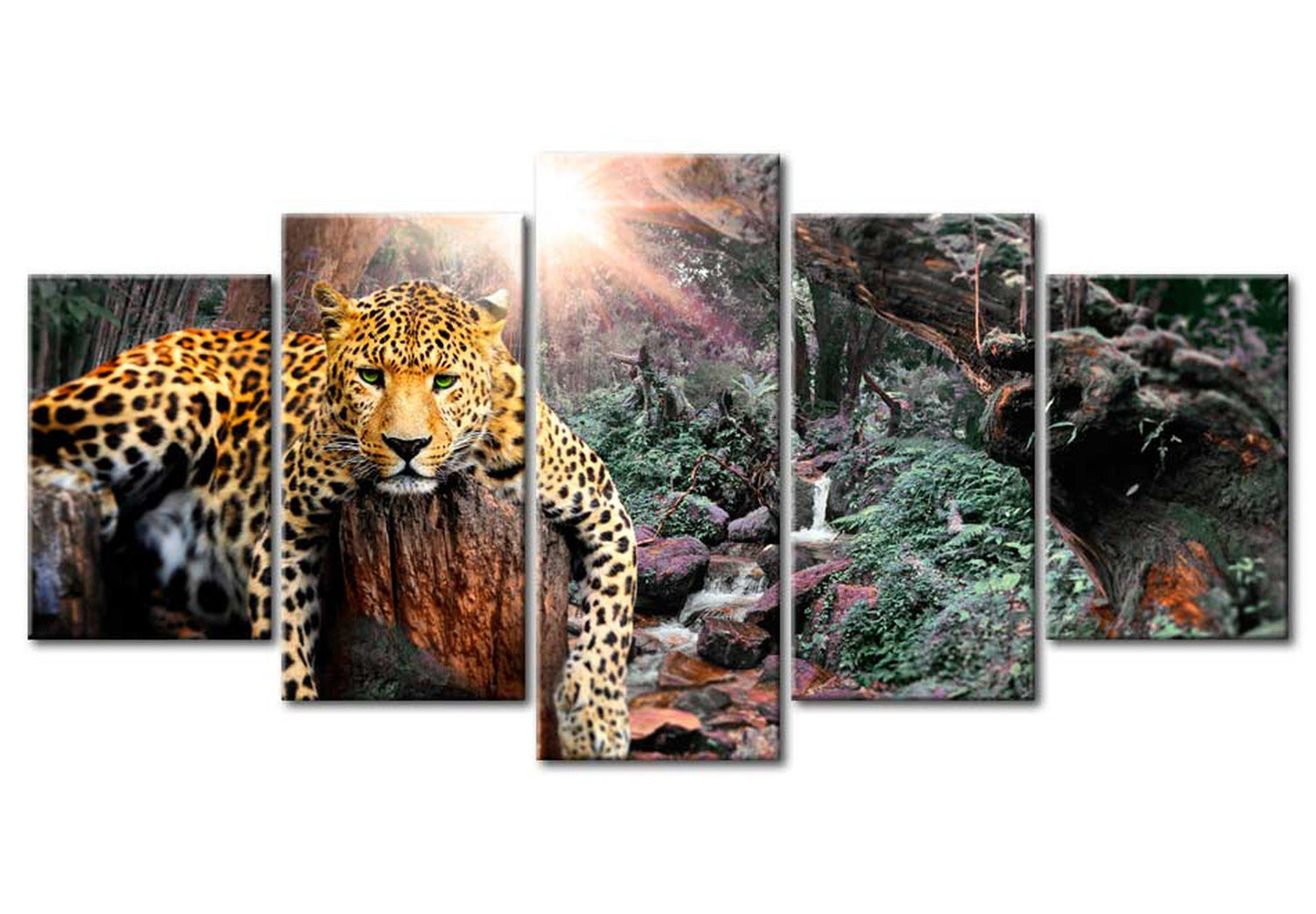 Animal Canvas Wall Art - Leopard Relaxation - 5 Pieces