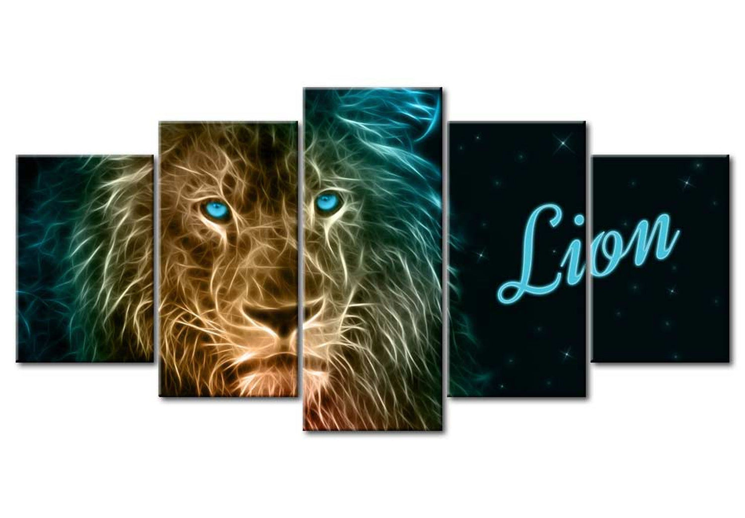 Animal Canvas Wall Art - Lion Blue - 5 Pieces