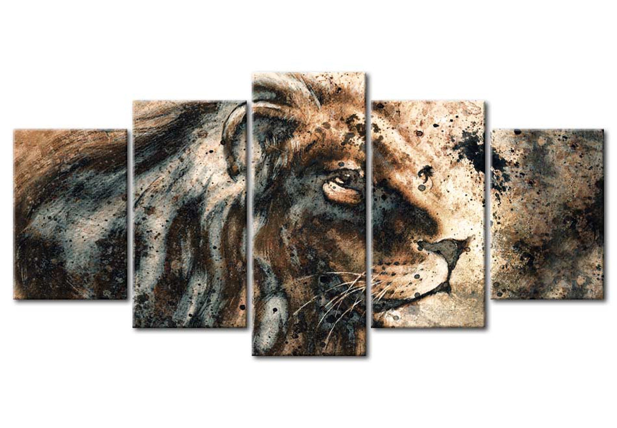 Animal Canvas Wall Art - Lion Painting - 5 Pieces