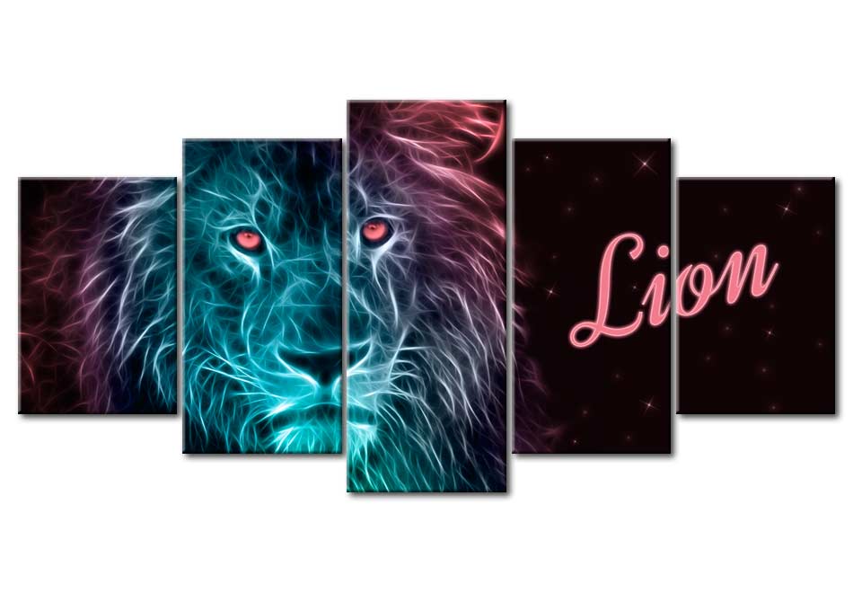 Animal Canvas Wall Art - Neon King - 5 Pieces