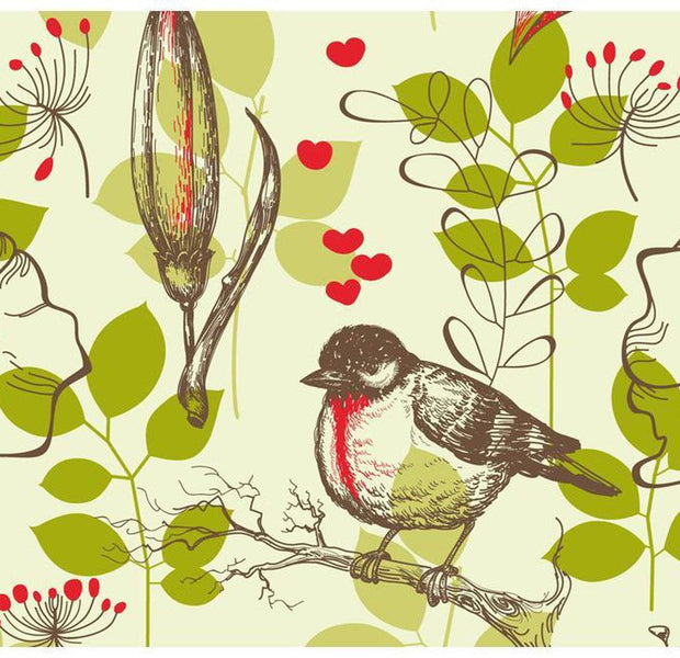 Animal Wallpaper Wall Mural - Bird And Lilies Vintage Pattern