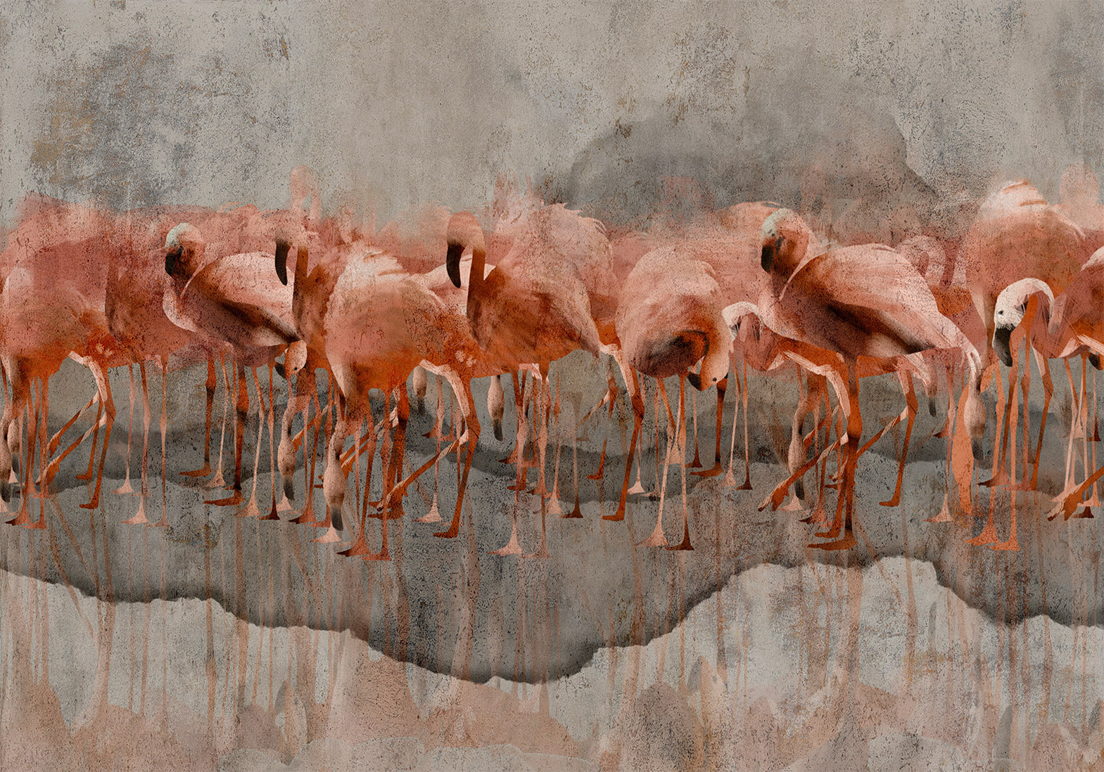 Animal Wallpaper Wall Mural - Flamingos on Concrete Background