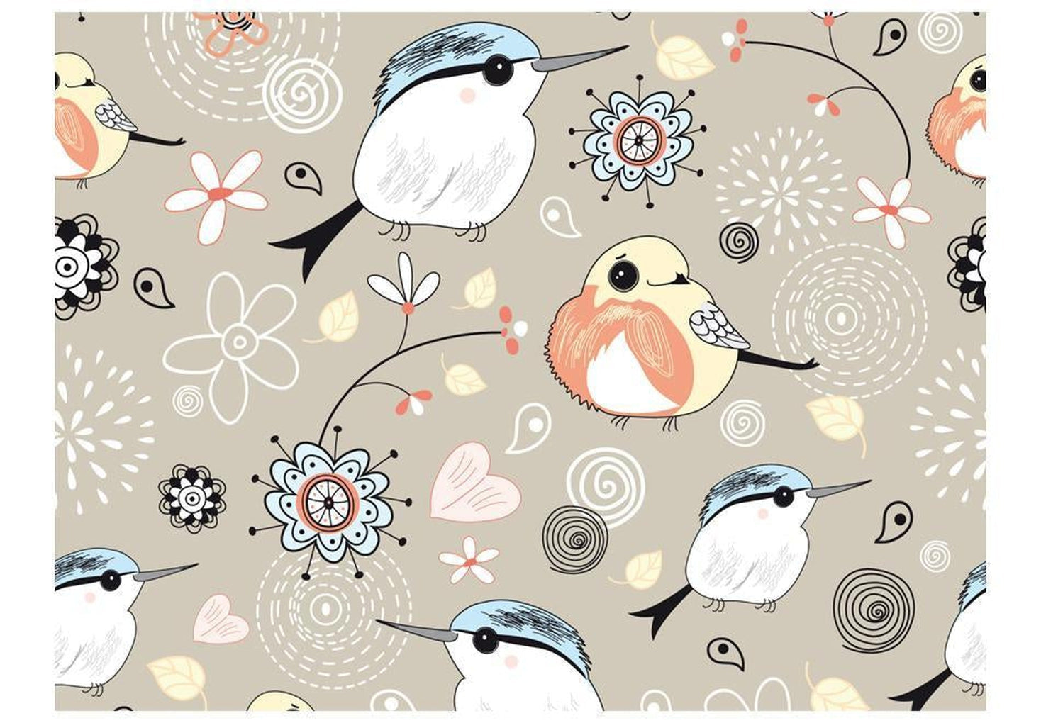 Wall mural - Natural pattern with birds-TipTopHomeDecor