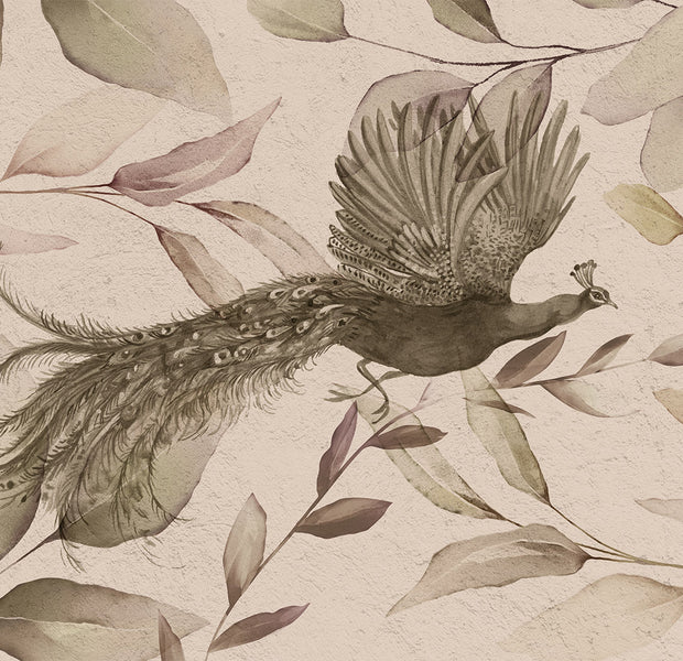 Animal Wallpaper Wall Mural - Peacock in Cool Tones