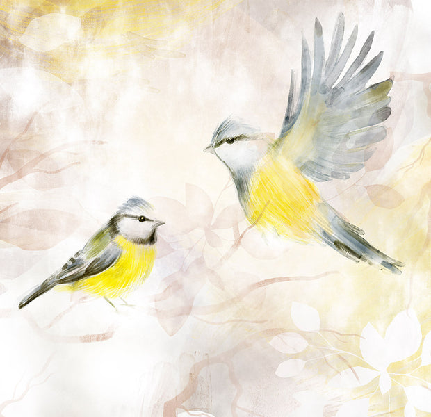 Animal Wallpaper Wall Mural - Watercolor Birds Yellow