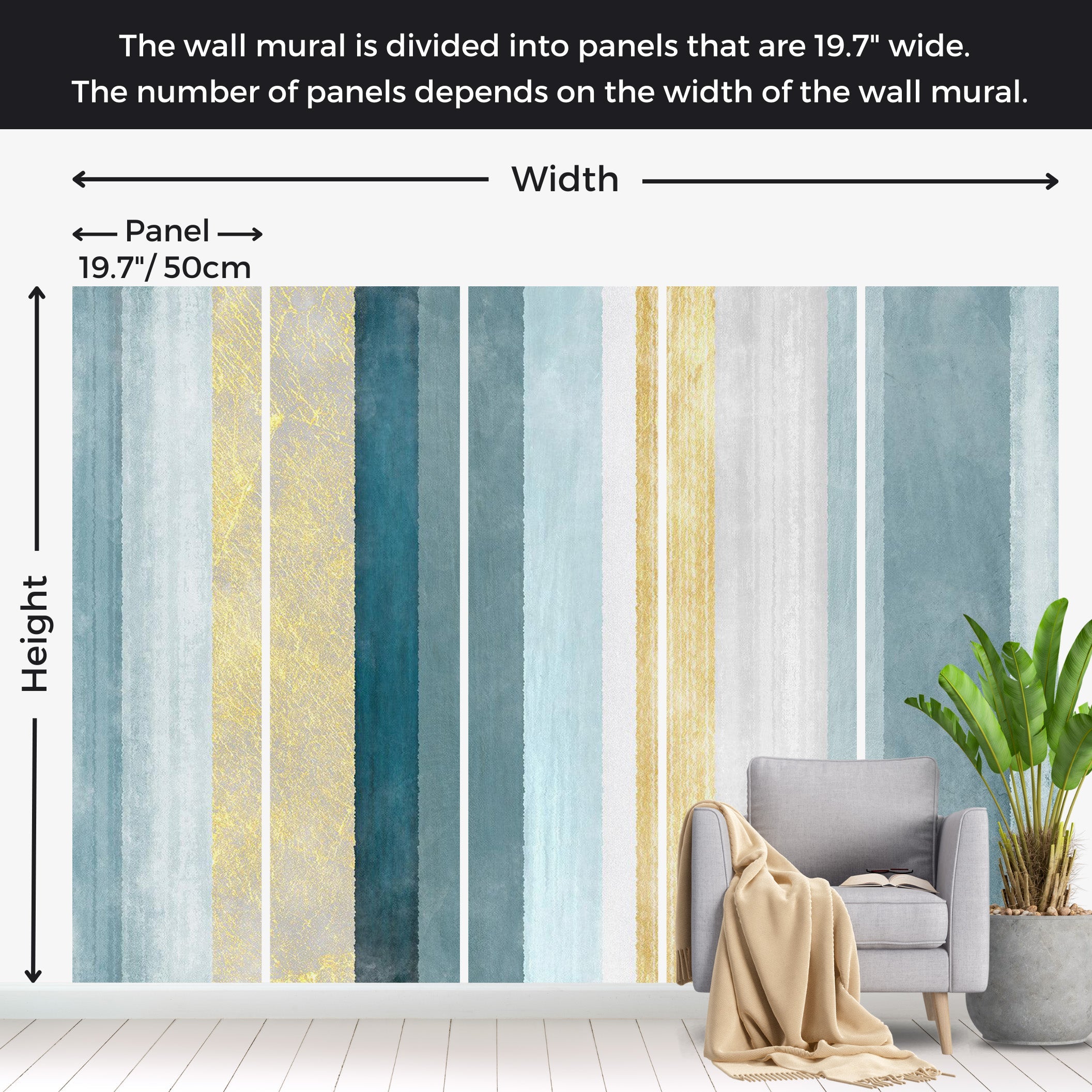 Background Wallpaper Wall Mural - Blue Striped Pattern 39"Wx27"H / Regular