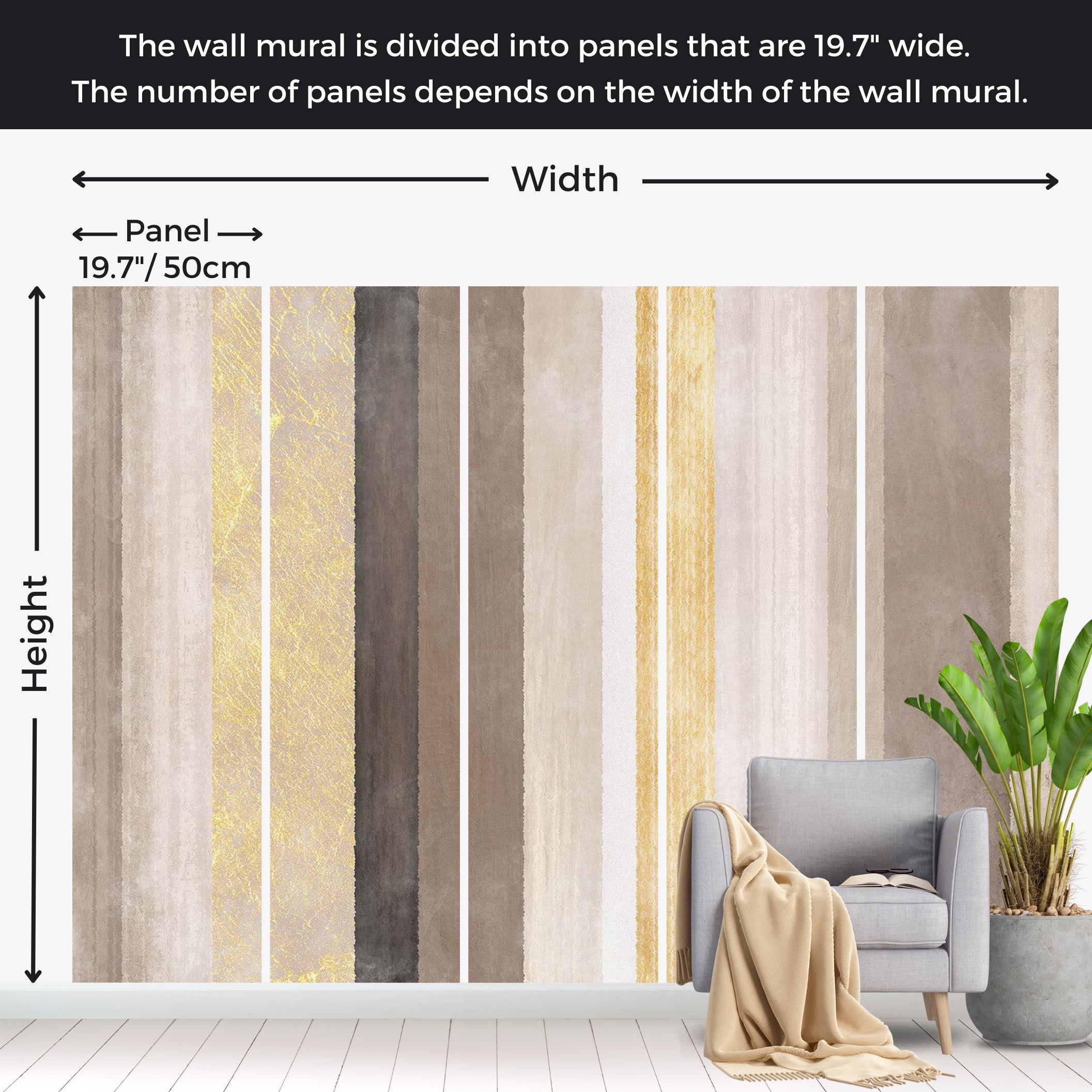 Background Wallpaper Wall Mural - Gold Striped Pattern 39"Wx27"H / Regular