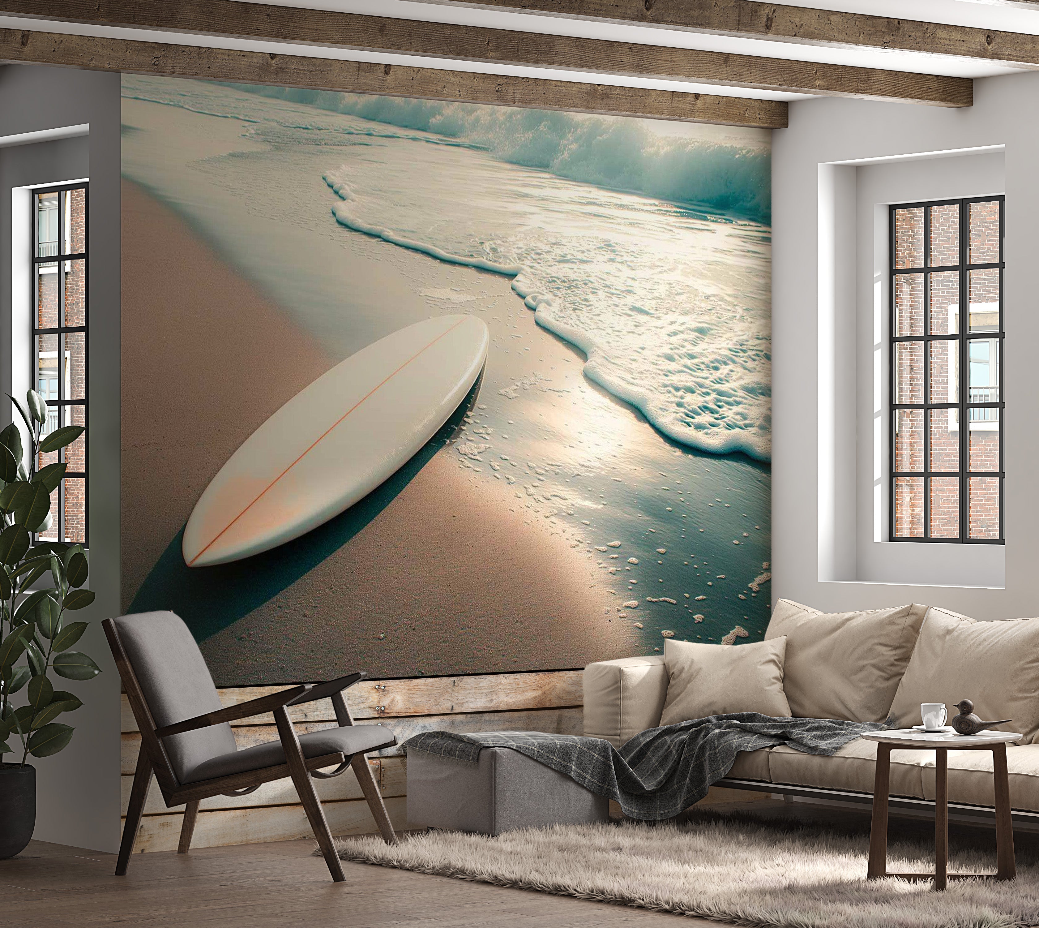 Beach Wallpaper Wall Mural - Washed Up Surfboard