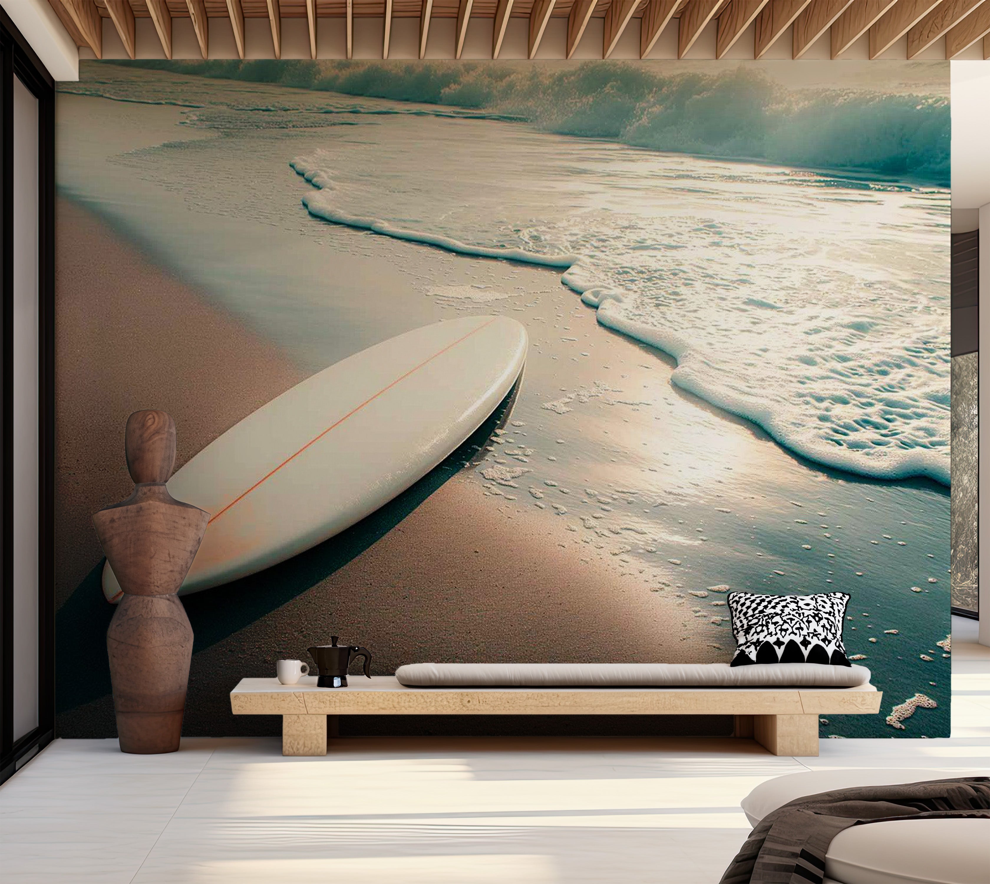 Beach Wallpaper Wall Mural - Washed Up Surfboard