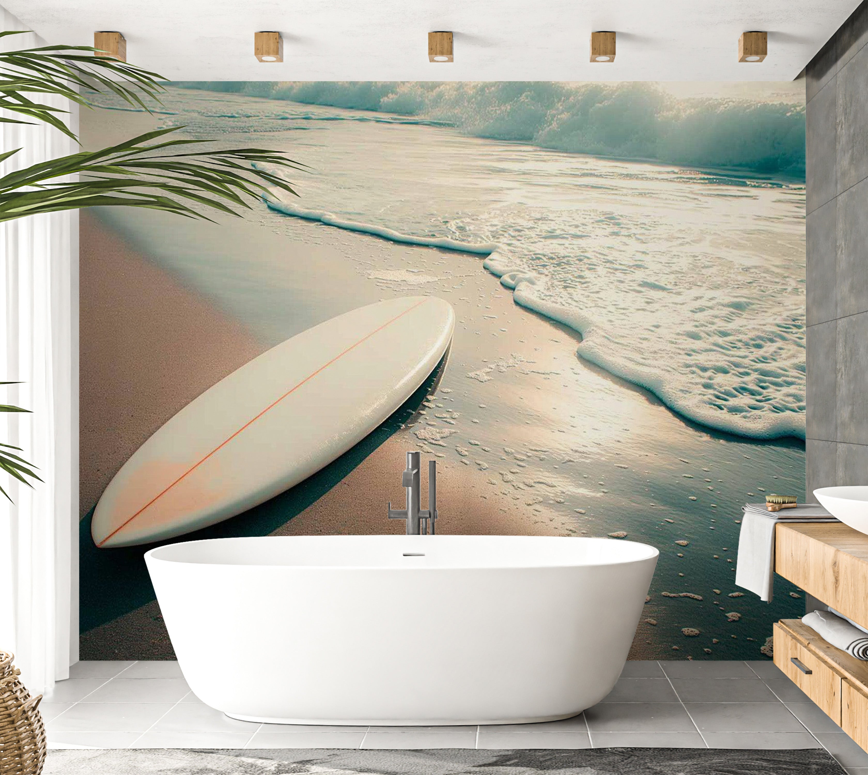 Beach Wallpaper Wall Mural - Washed Up Surfboard