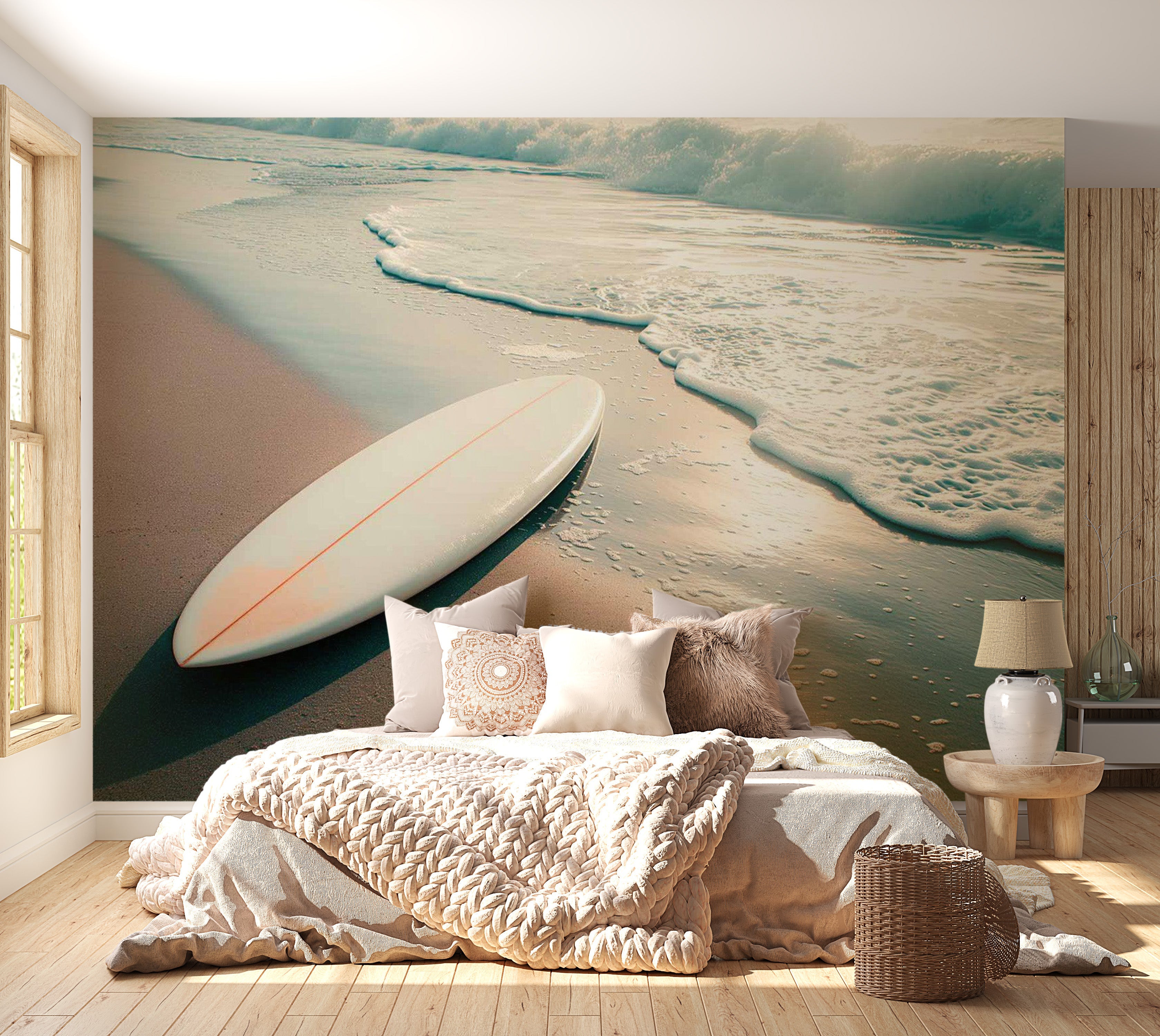 Beach Wallpaper Wall Mural - Washed Up Surfboard