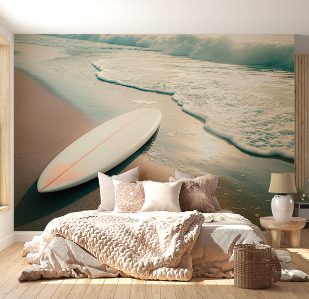Beach Wallpaper Wall Mural - Washed Up Surfboard
