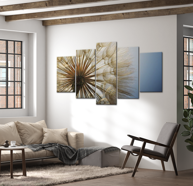 Botanical Canvas Wall Art - Dandelion Blue Sky - 5 Pieces