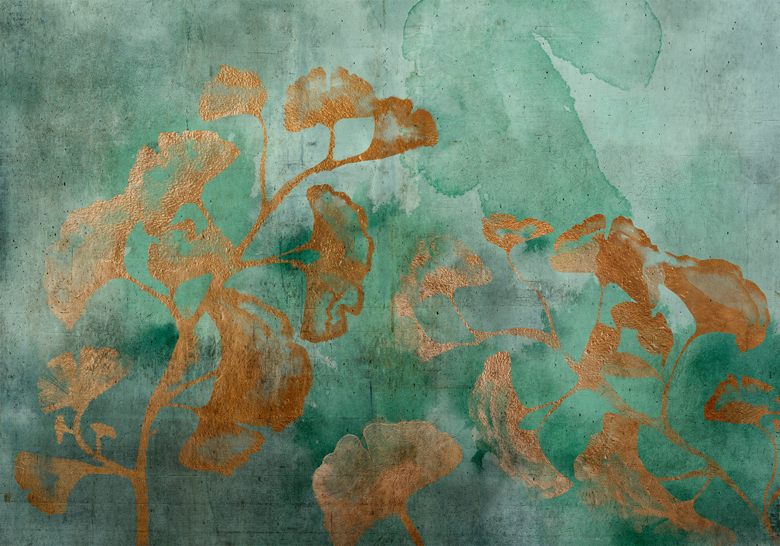 Botanical Wallpaper Wall Mural - Abstract Copper Ginkgo