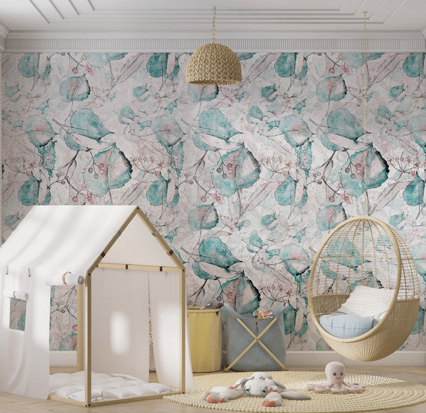 Botanical Wallpaper Wall Mural - Blue Autumn Souvenirs 39"Wx27"H / Regular