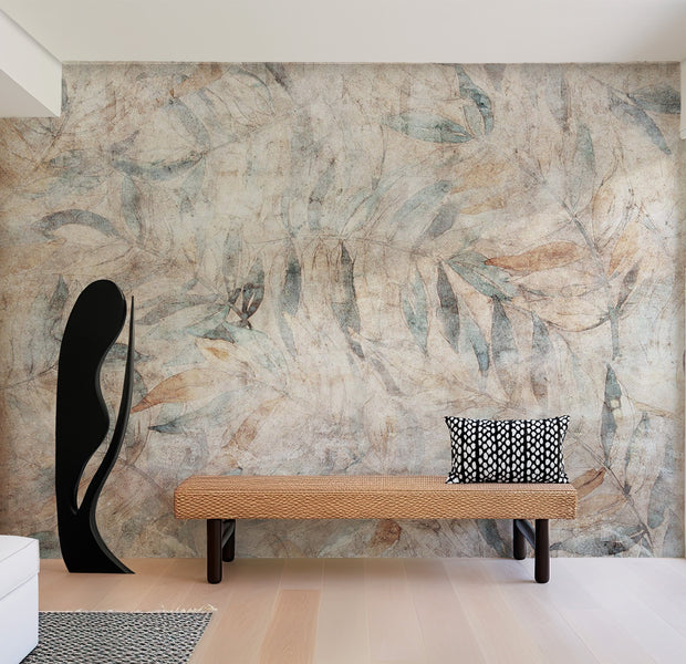 Botanical Wallpaper Wall Mural - Cool Greek Laurels 39"Wx27"H / Regular