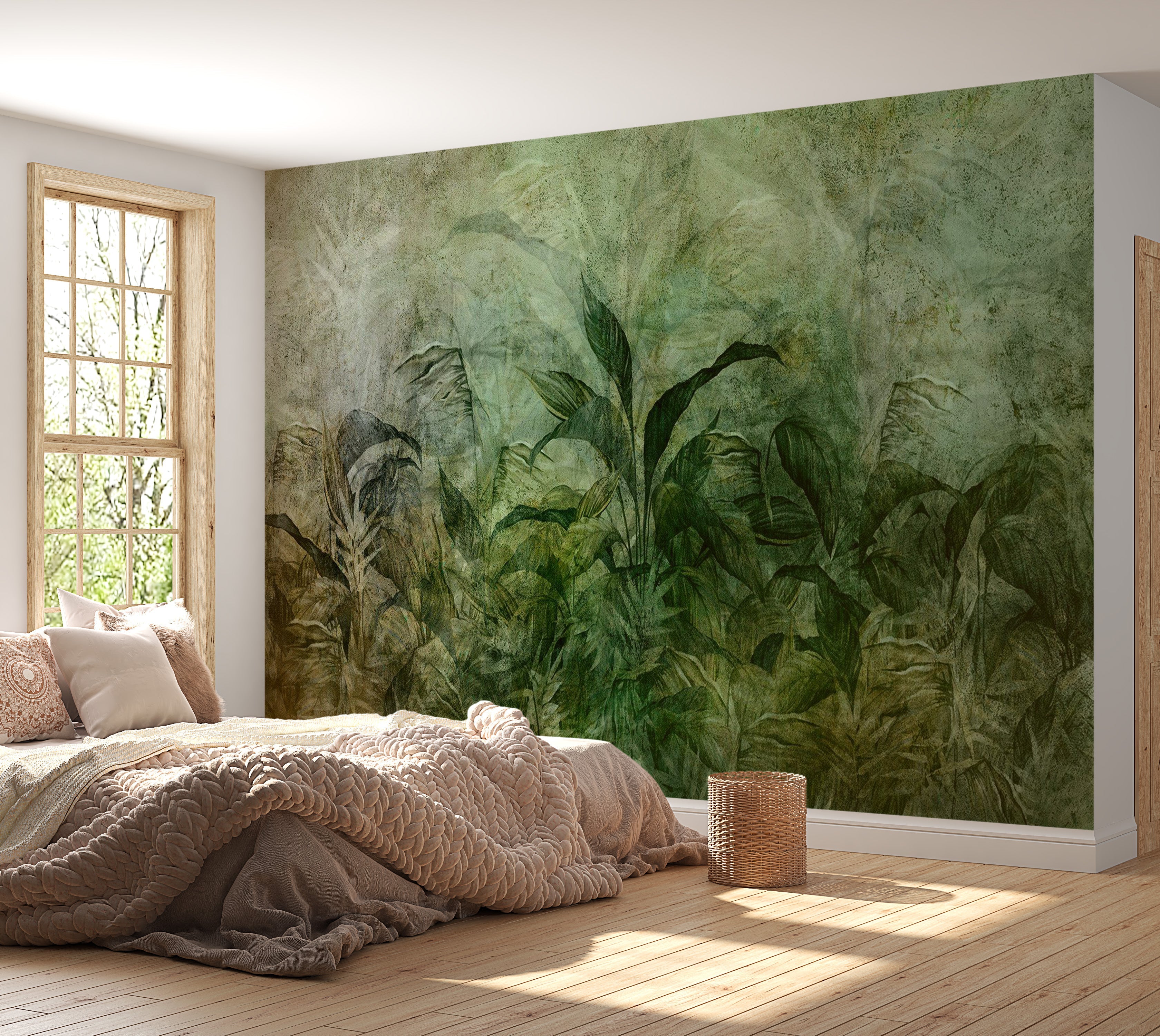 Botanical Wallpaper Wall Mural - Dark Green Fog 39"Wx27"H / Regular