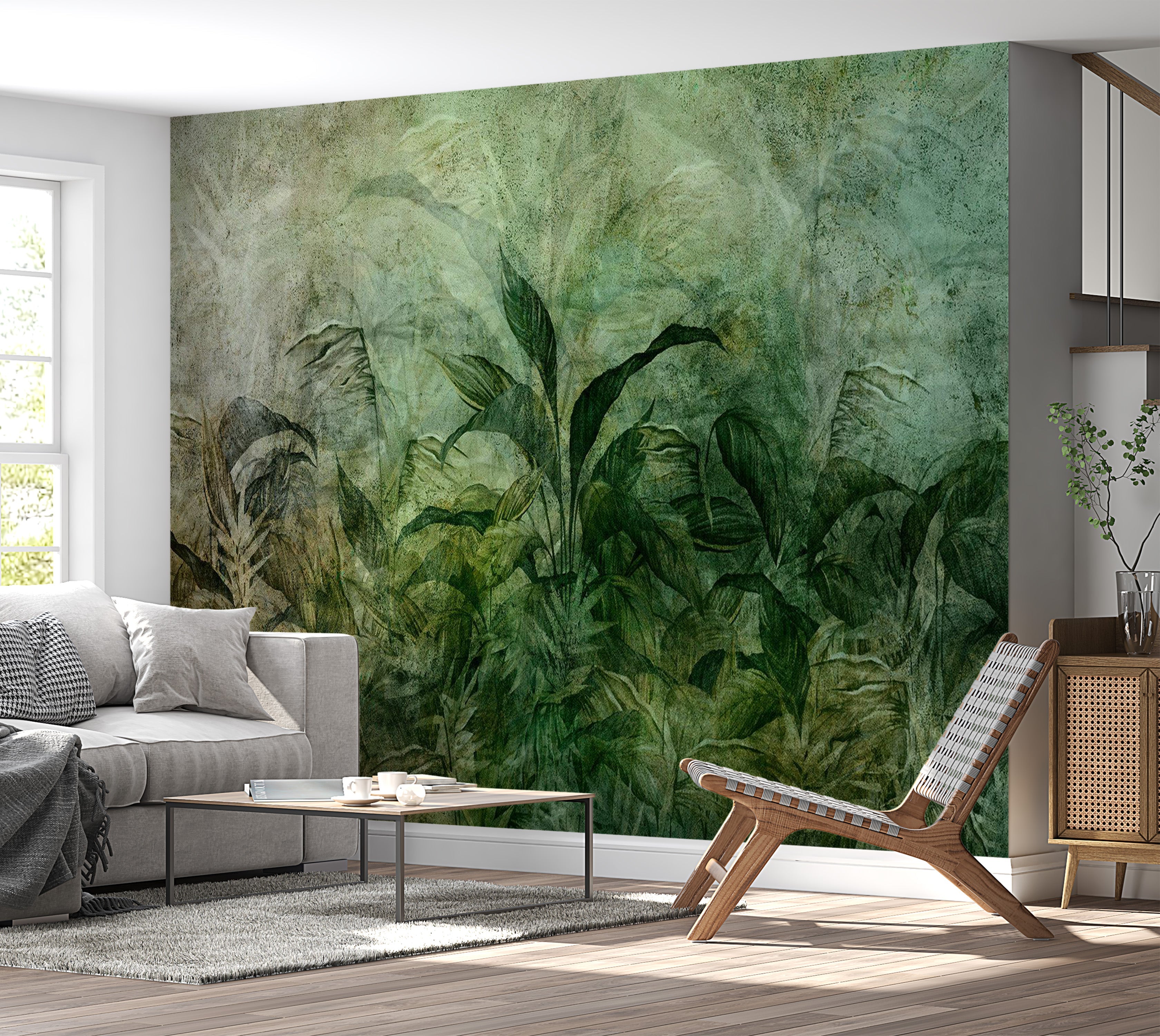 Botanical Wallpaper Wall Mural - Dark Green Fog 39"Wx27"H / Regular