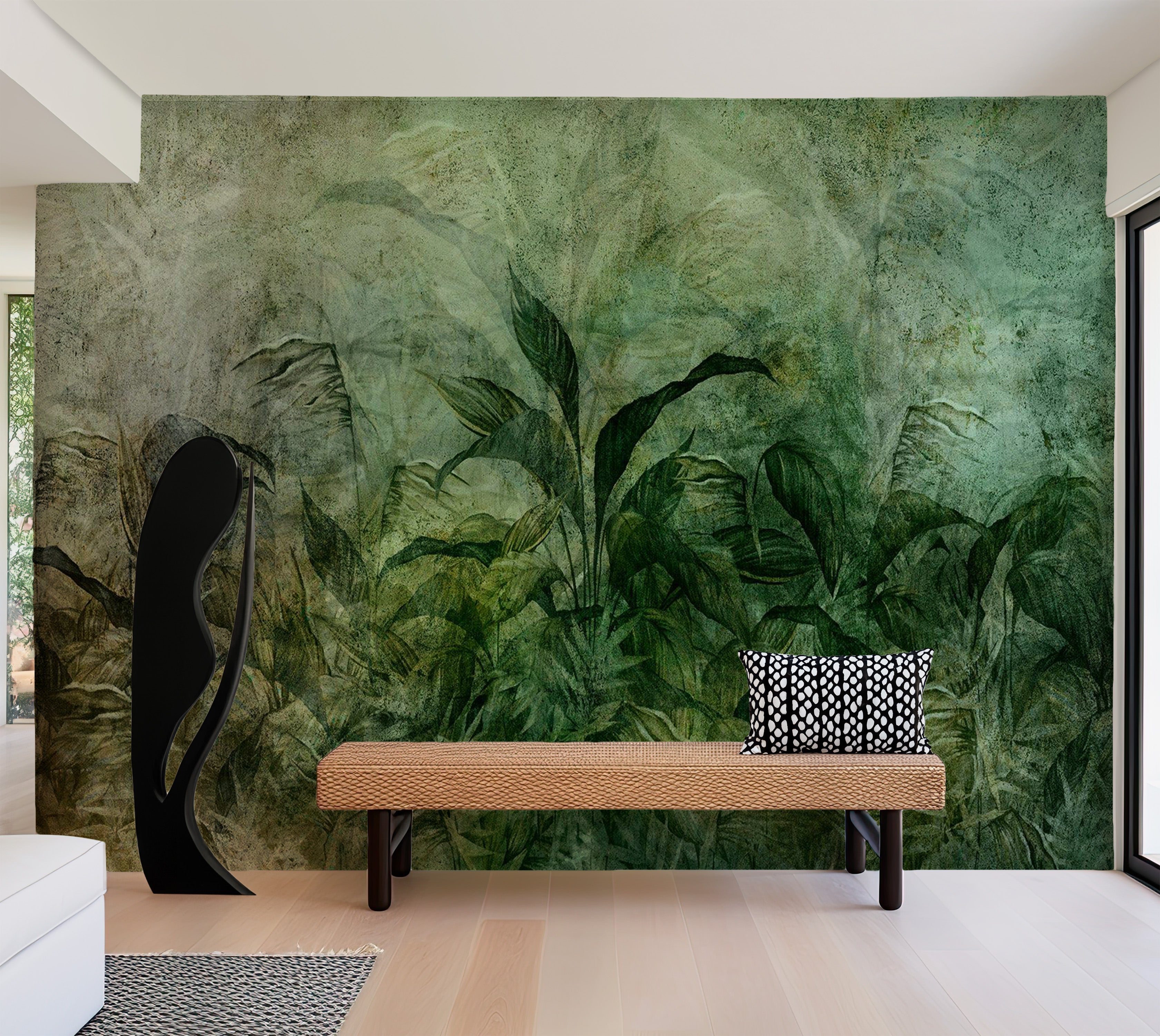 Botanical Wallpaper Wall Mural - Dark Green Fog 39"Wx27"H / Regular