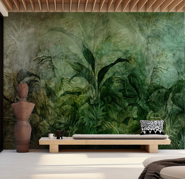 Botanical Wallpaper Wall Mural - Dark Green Fog 39"Wx27"H / Regular