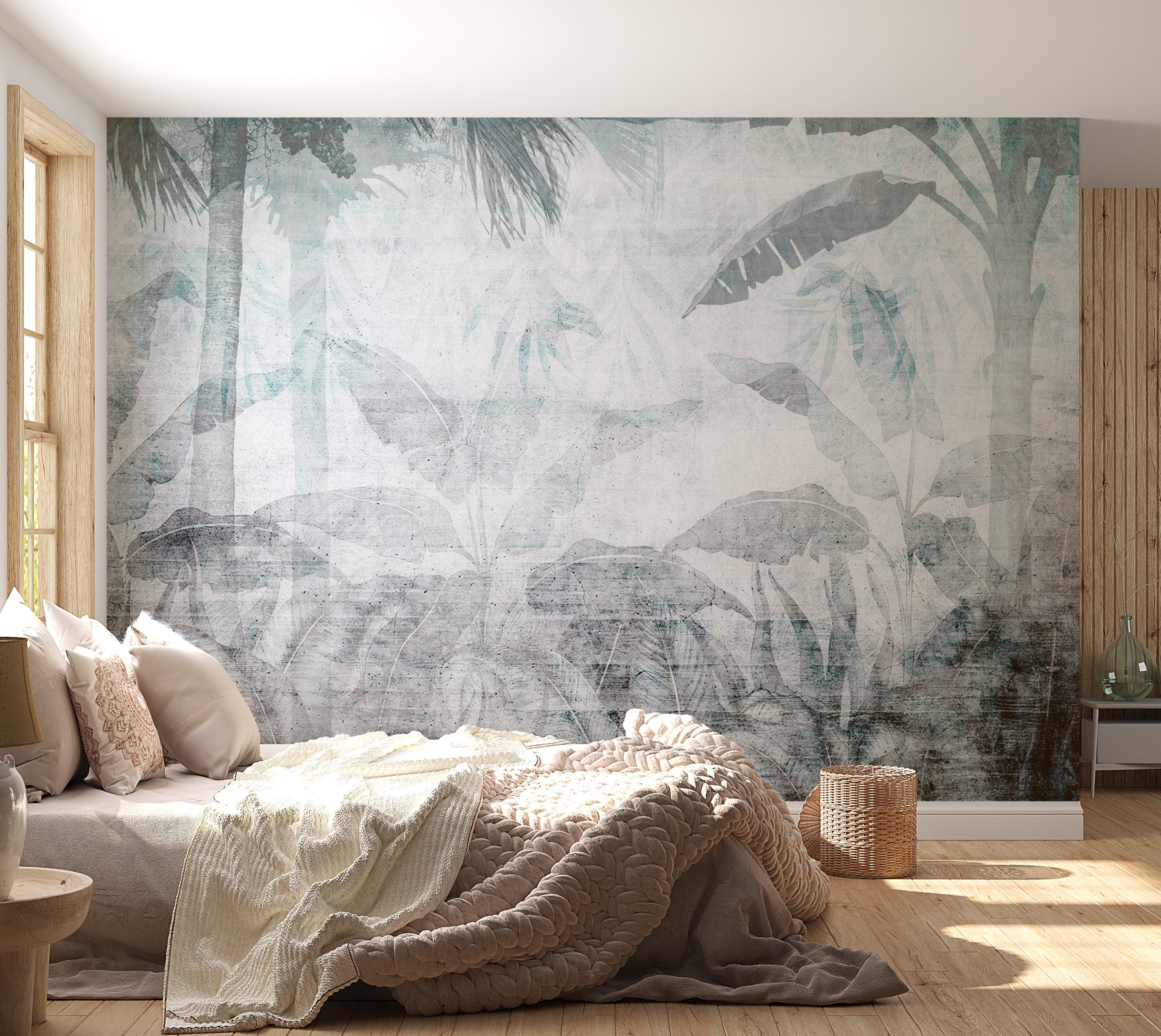 Botanical Wallpaper Wall Mural - Faded Jungle 39"Wx27"H / Regular