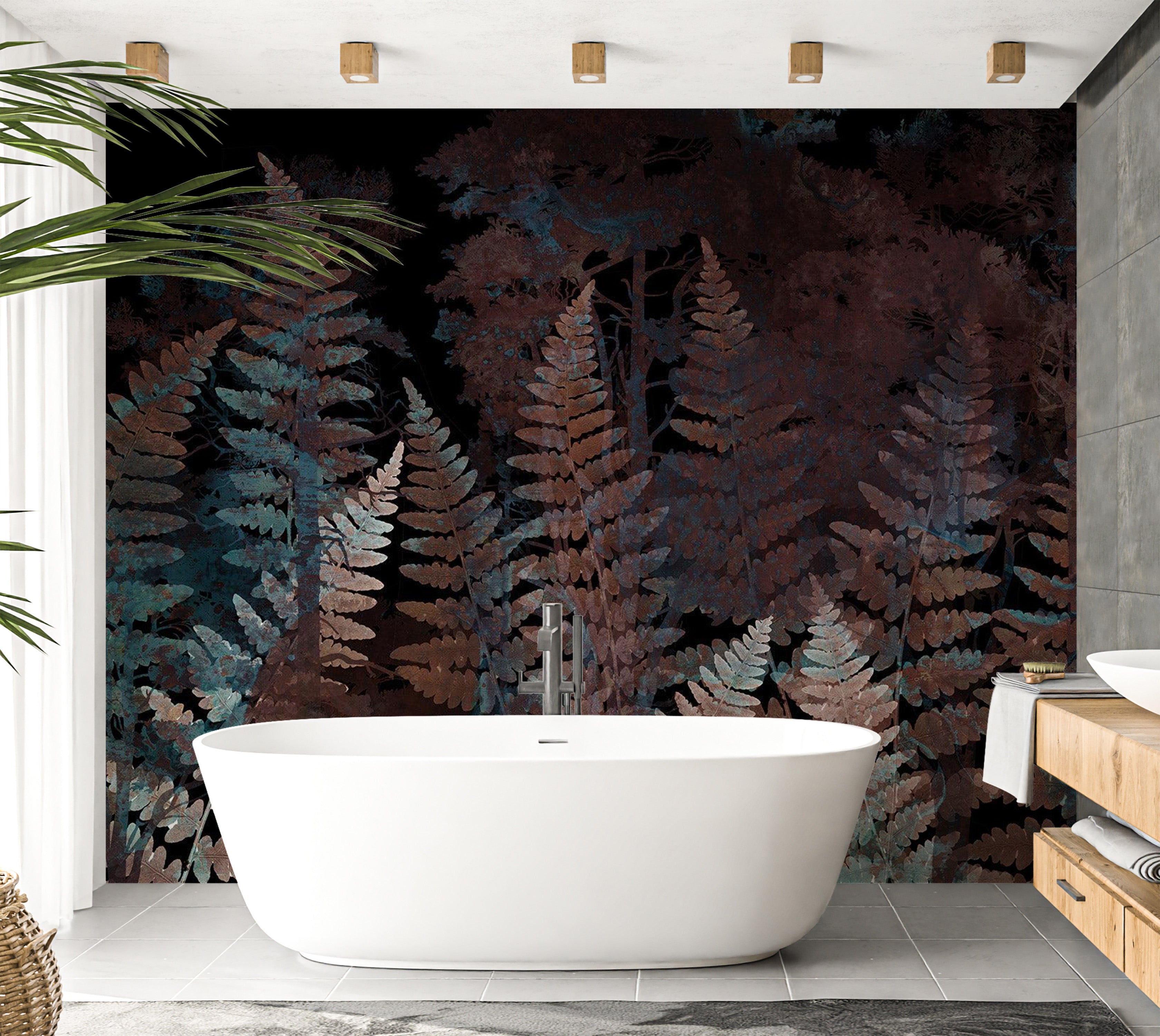 Botanical Wallpaper Wall Mural - Ferns in the Woods 39"Wx27"H / Regular