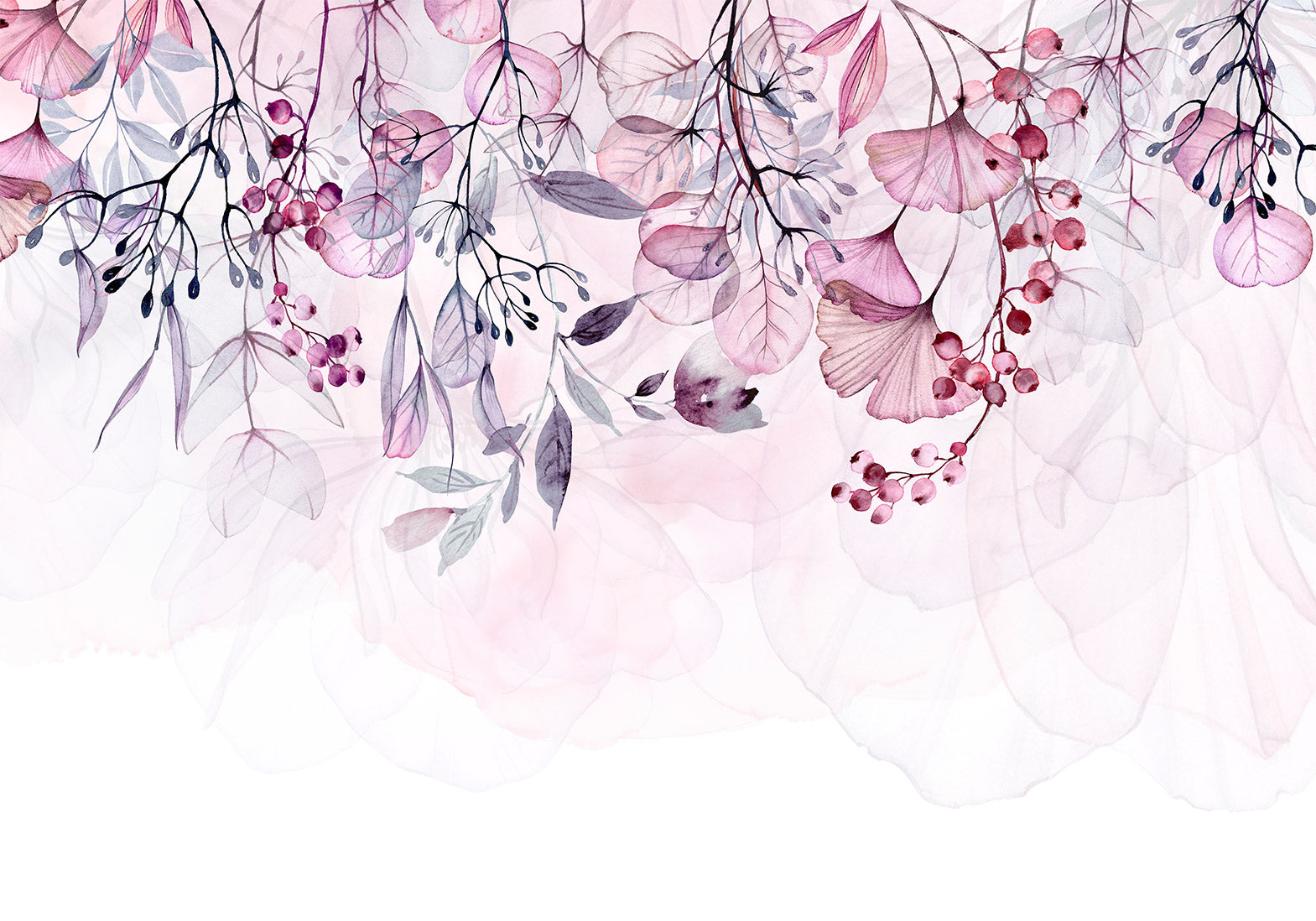 Botanical Wallpaper Wall Mural - Foggy Pink Nature