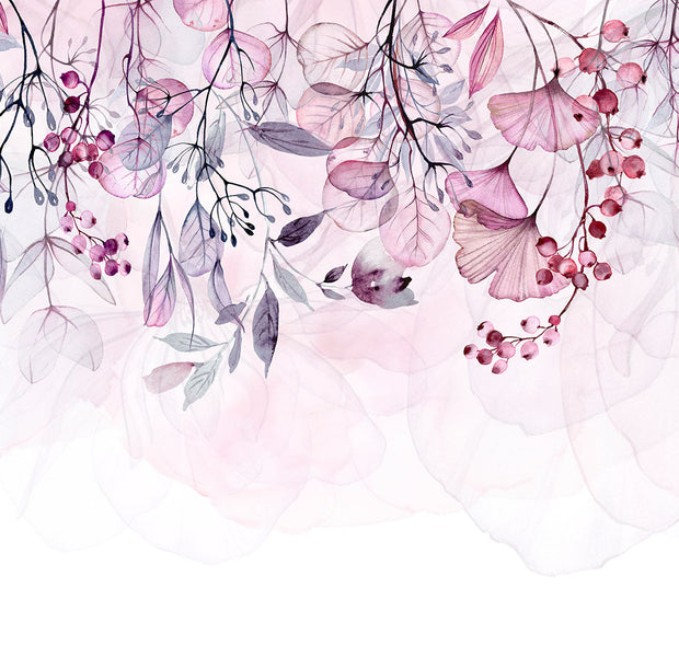 Botanical Wallpaper Wall Mural - Foggy Pink Nature