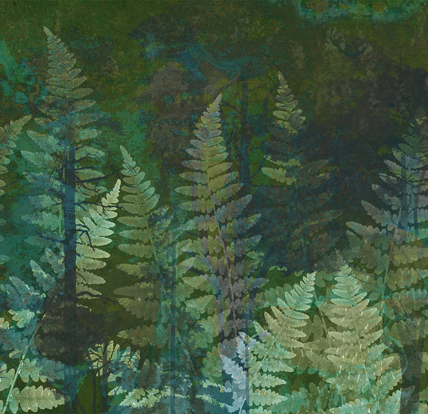 Botanical Wallpaper Wall Mural - Green Abstract Ferns
