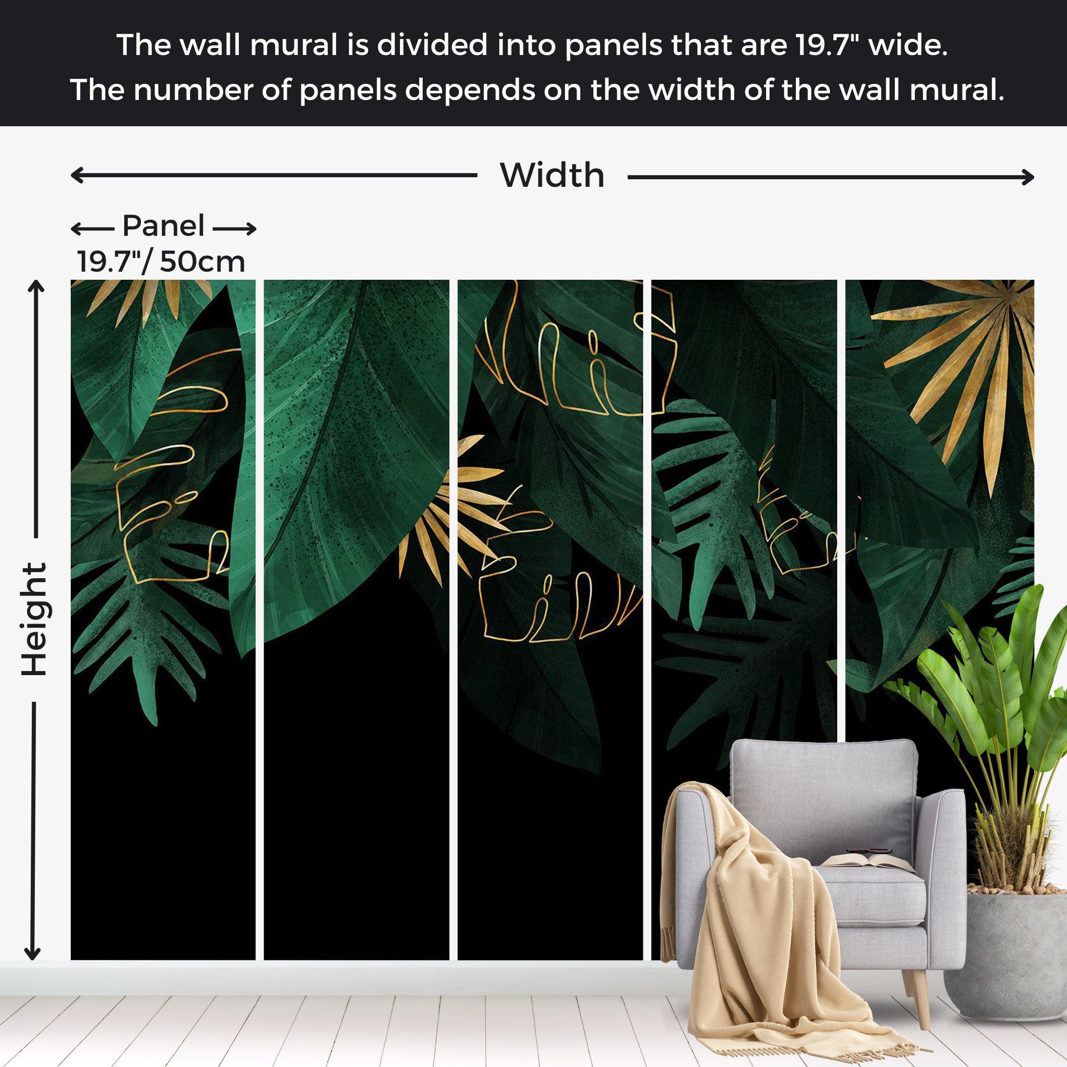 Botanical Wallpaper Wall Mural - Green Jungle Golden Leaves