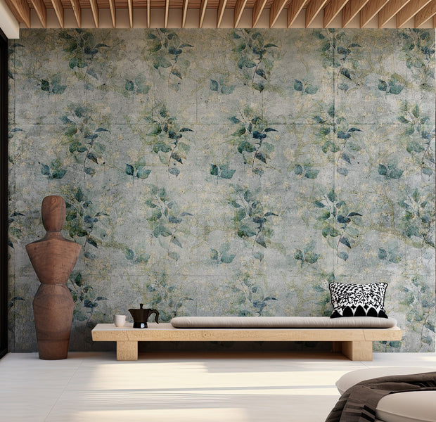 Botanical Wallpaper Wall Mural - Green Leaf Bouquets 39"Wx27"H / Regular